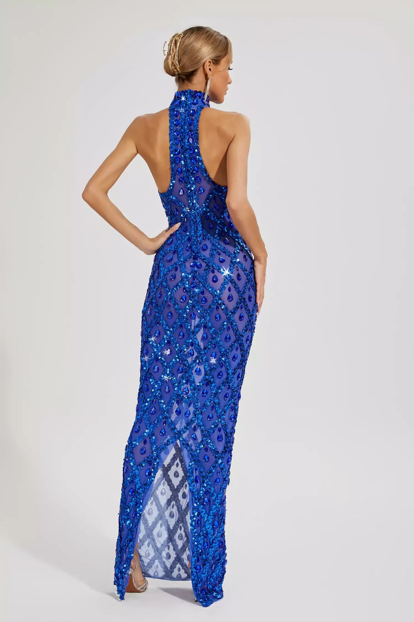 Louise Blue Diamond Maxi Dress(No lining)