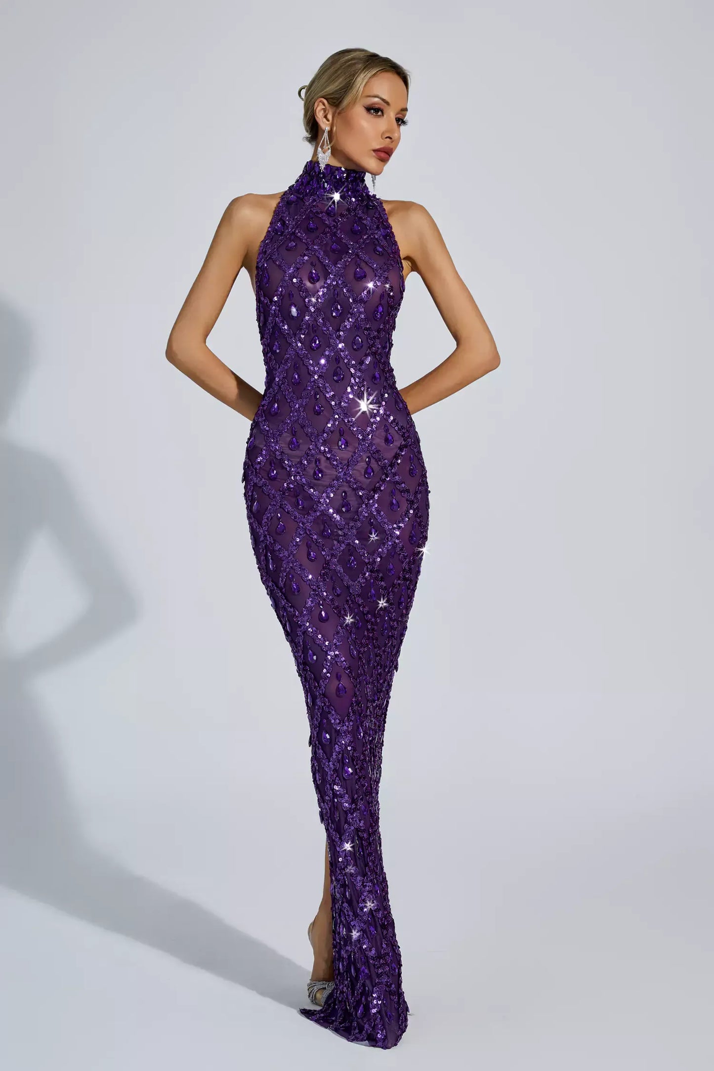 Louise Purple Diamond Maxi Dress(No Lining)