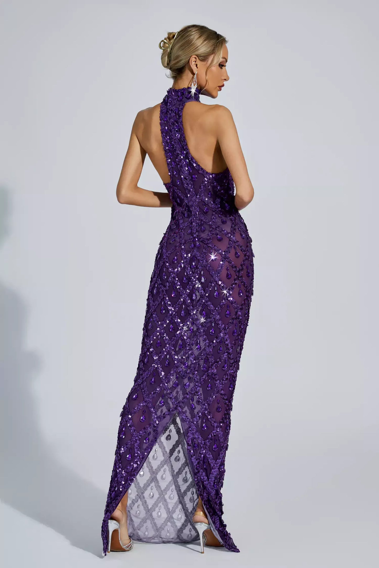 Louise Purple Diamond Maxi Dress(No Lining)