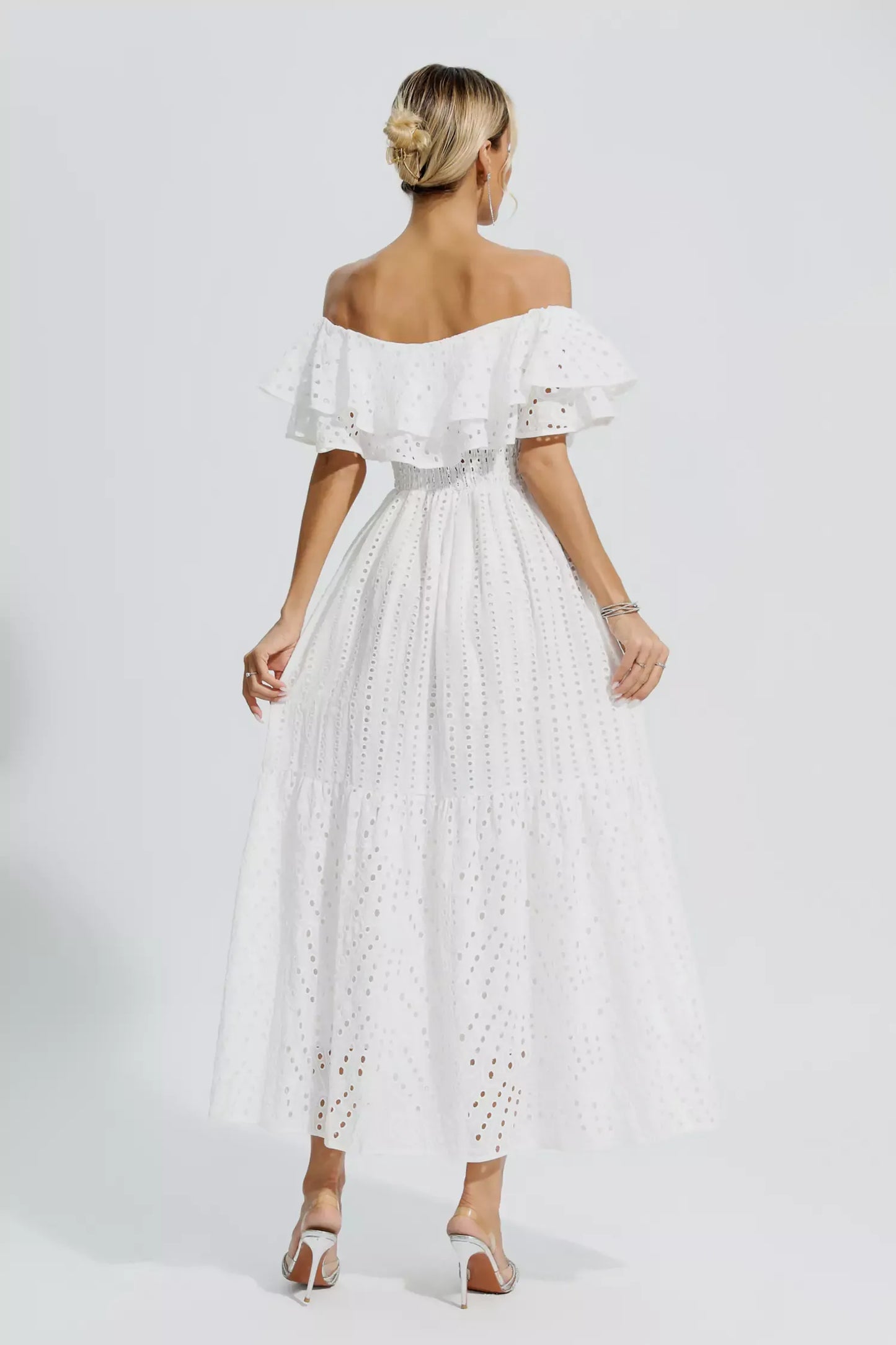 Malani White Cutout Ruffle Maxi Dress