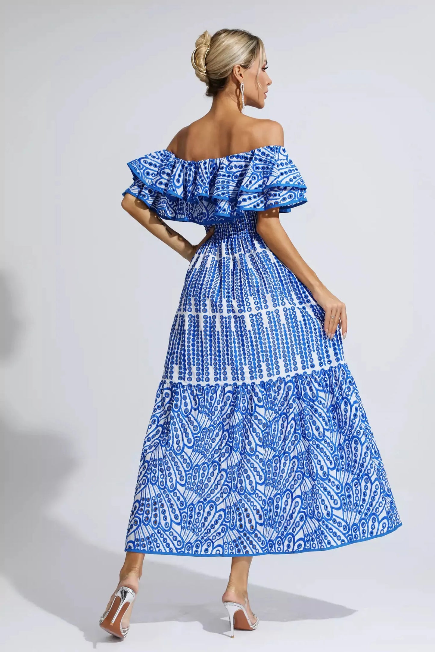 Malani Blue Cutout Ruffle Maxi Dress