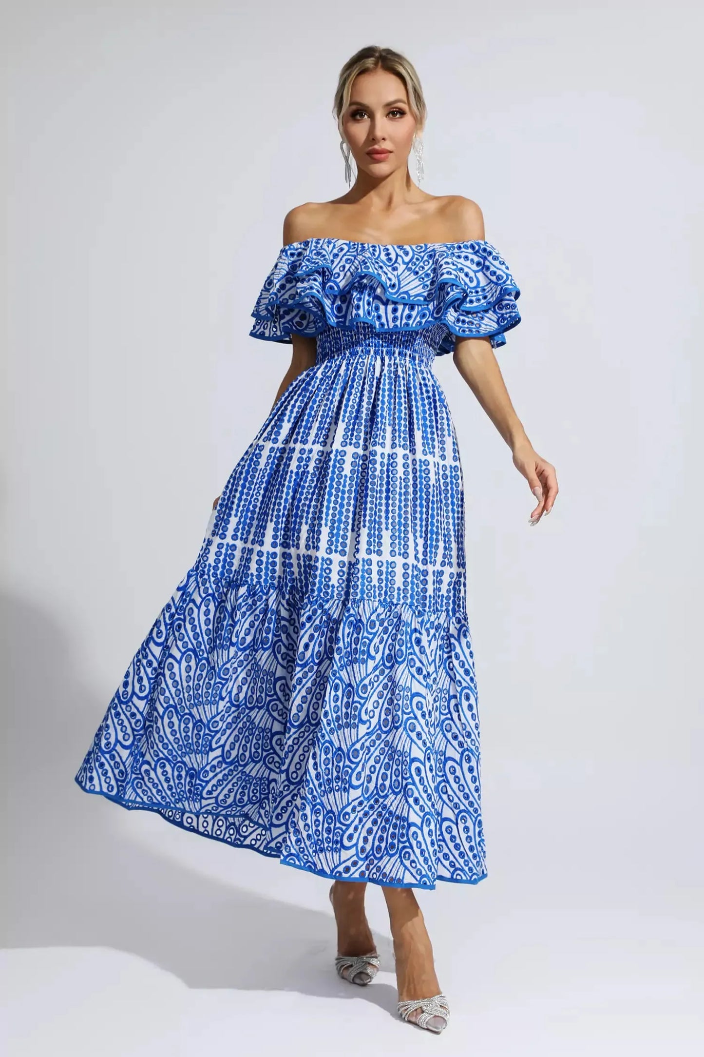 Malani Blue Cutout Ruffle Maxi Dress