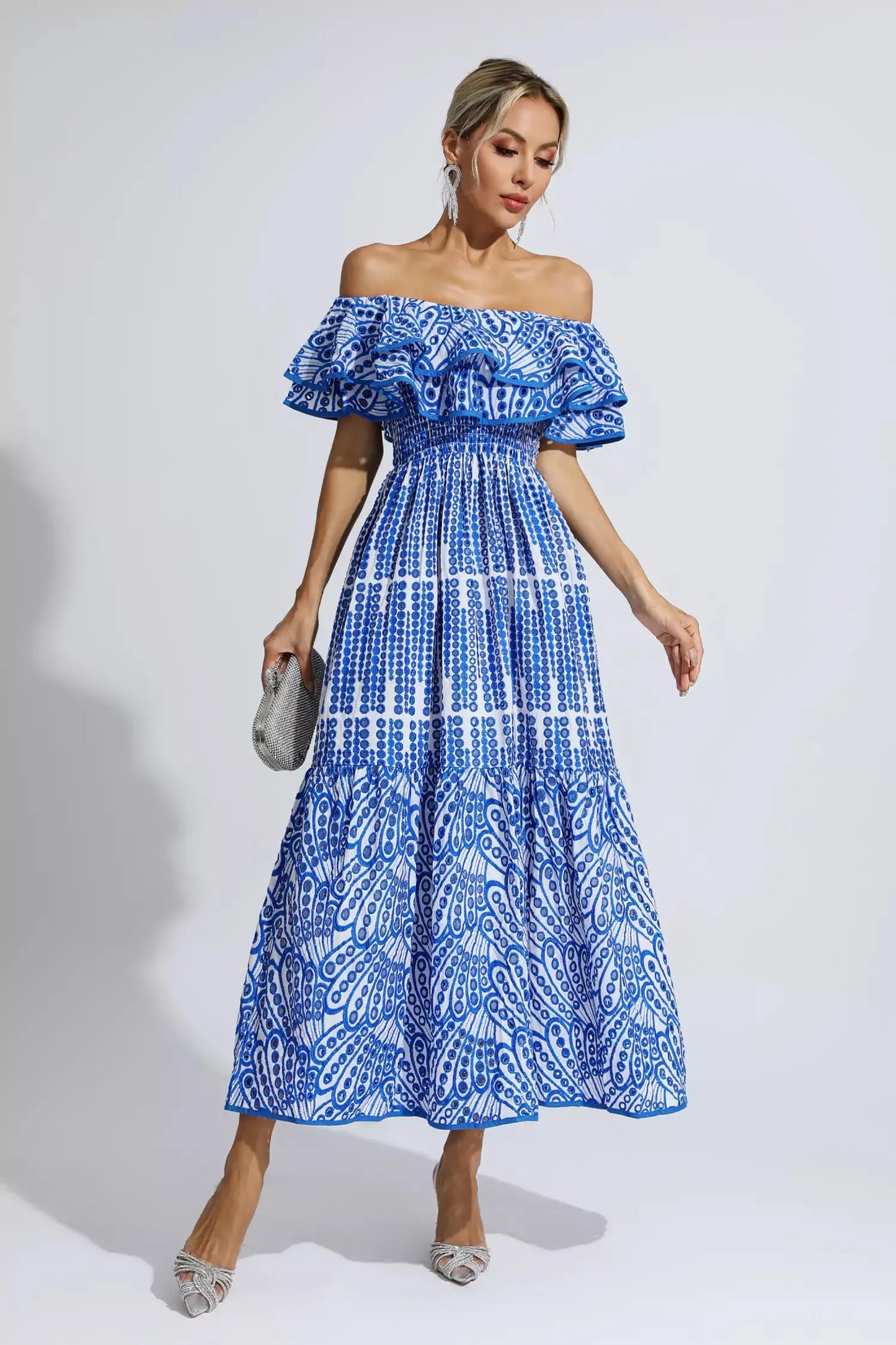 Malani Blue Cutout Ruffle Maxi Dress