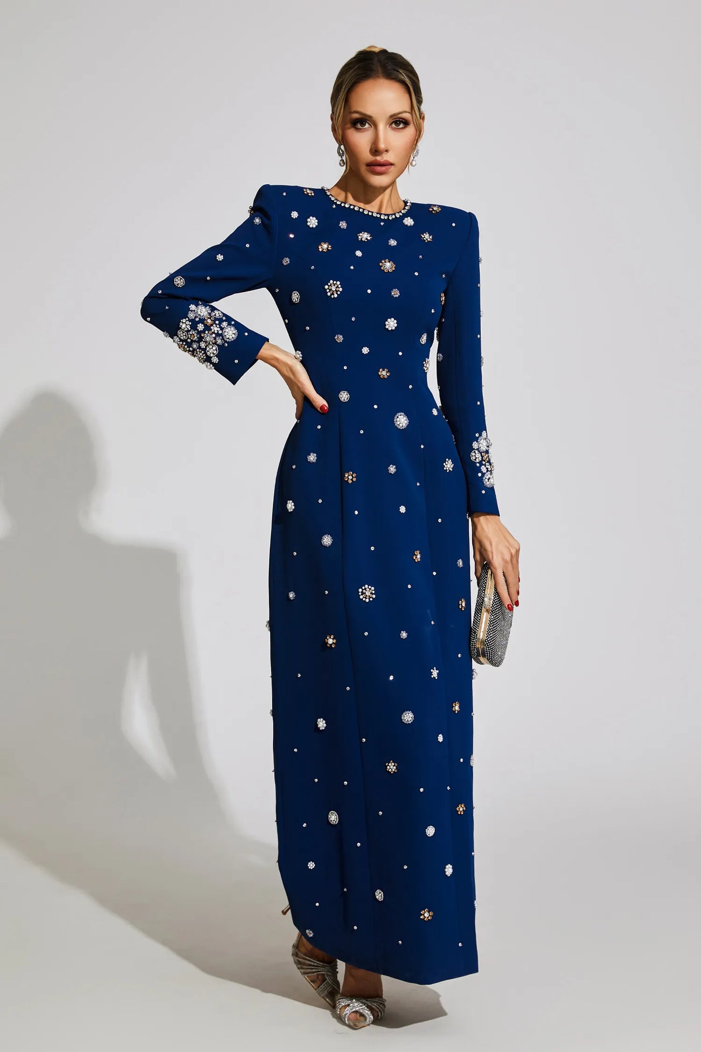 Idalia Blue Diamond Long Sleeve Maxi Dress