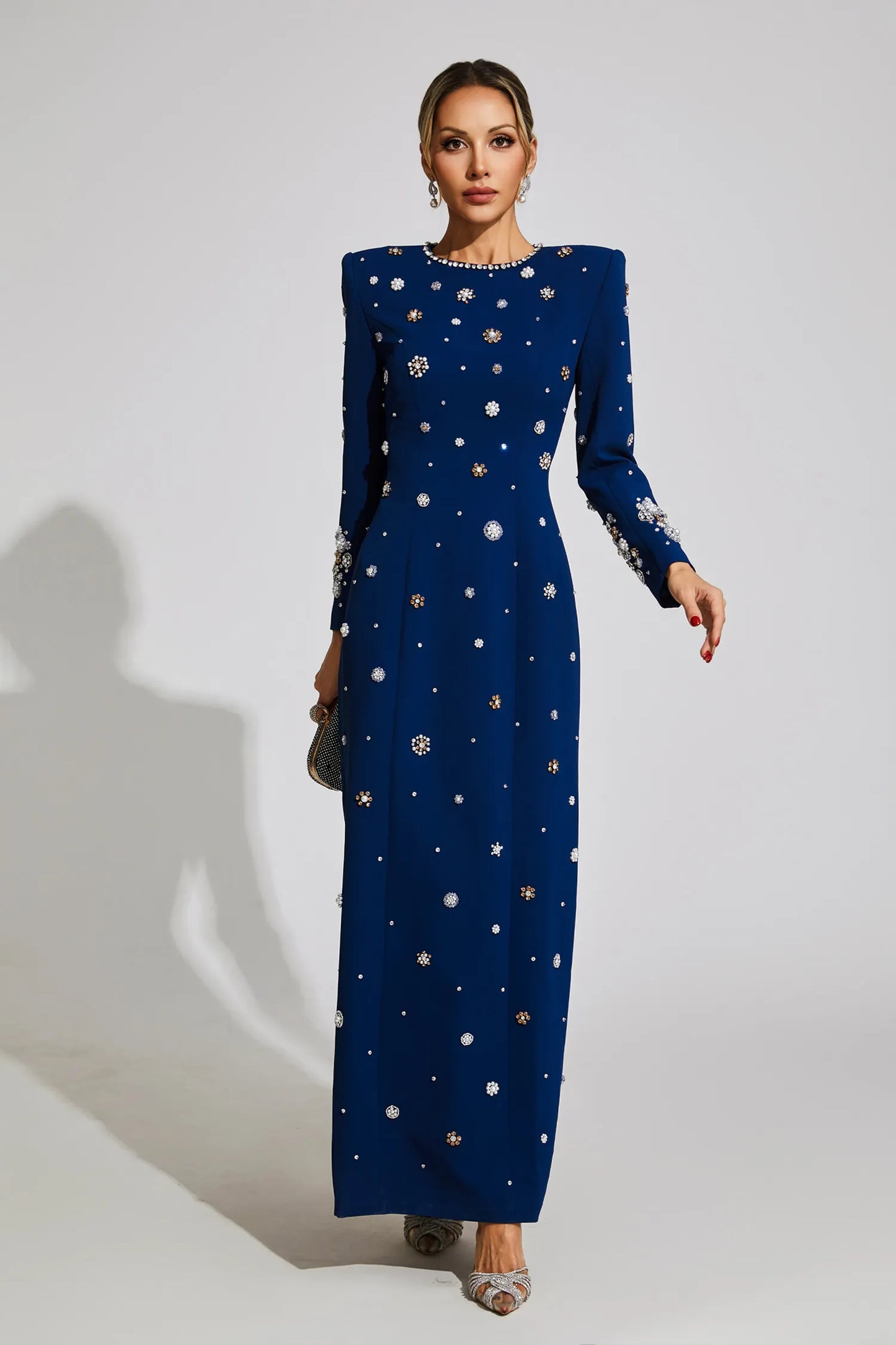 Idalia Blue Diamond Long Sleeve Maxi Dress