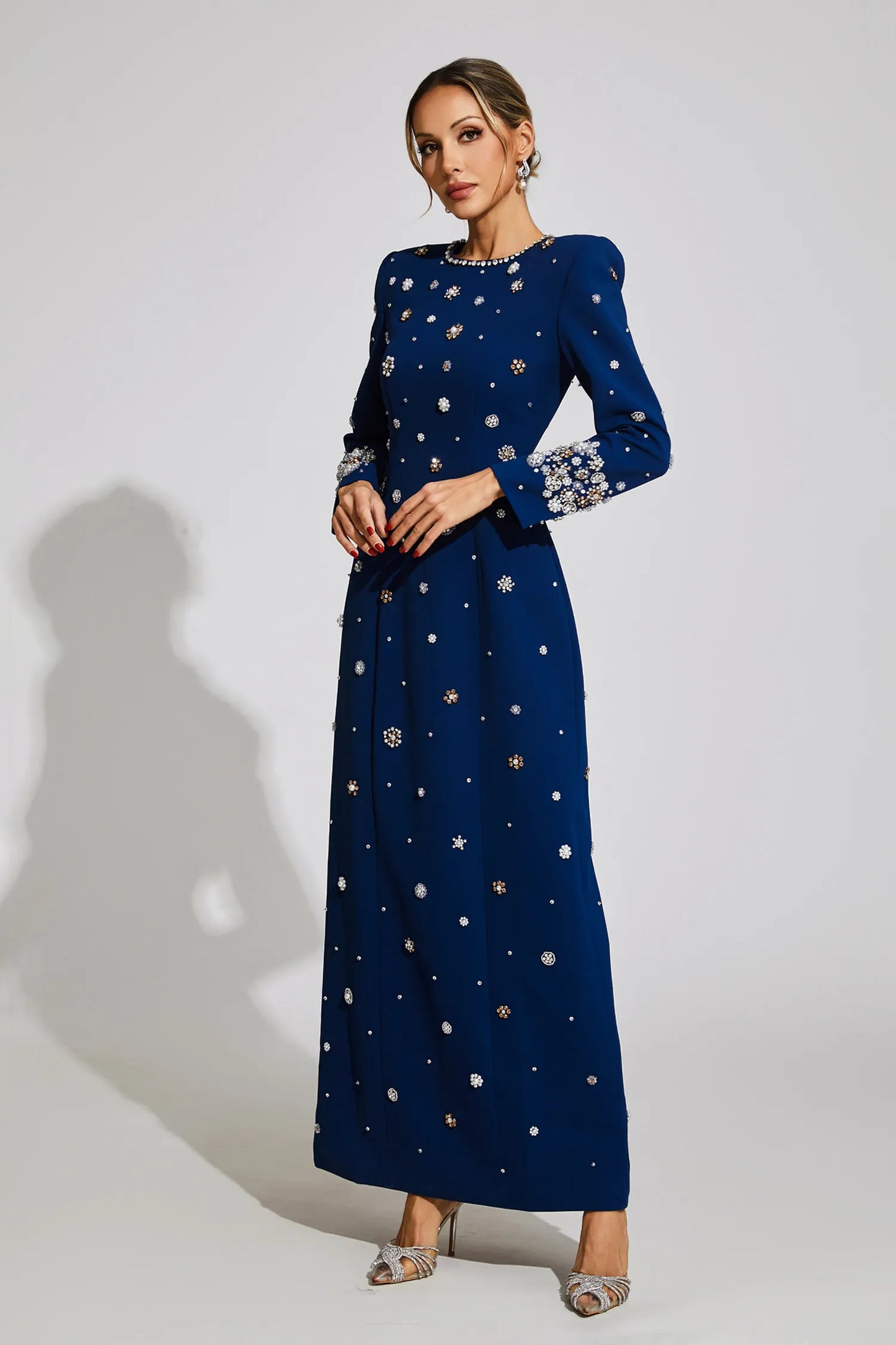 Idalia Blue Diamond Long Sleeve Maxi Dress