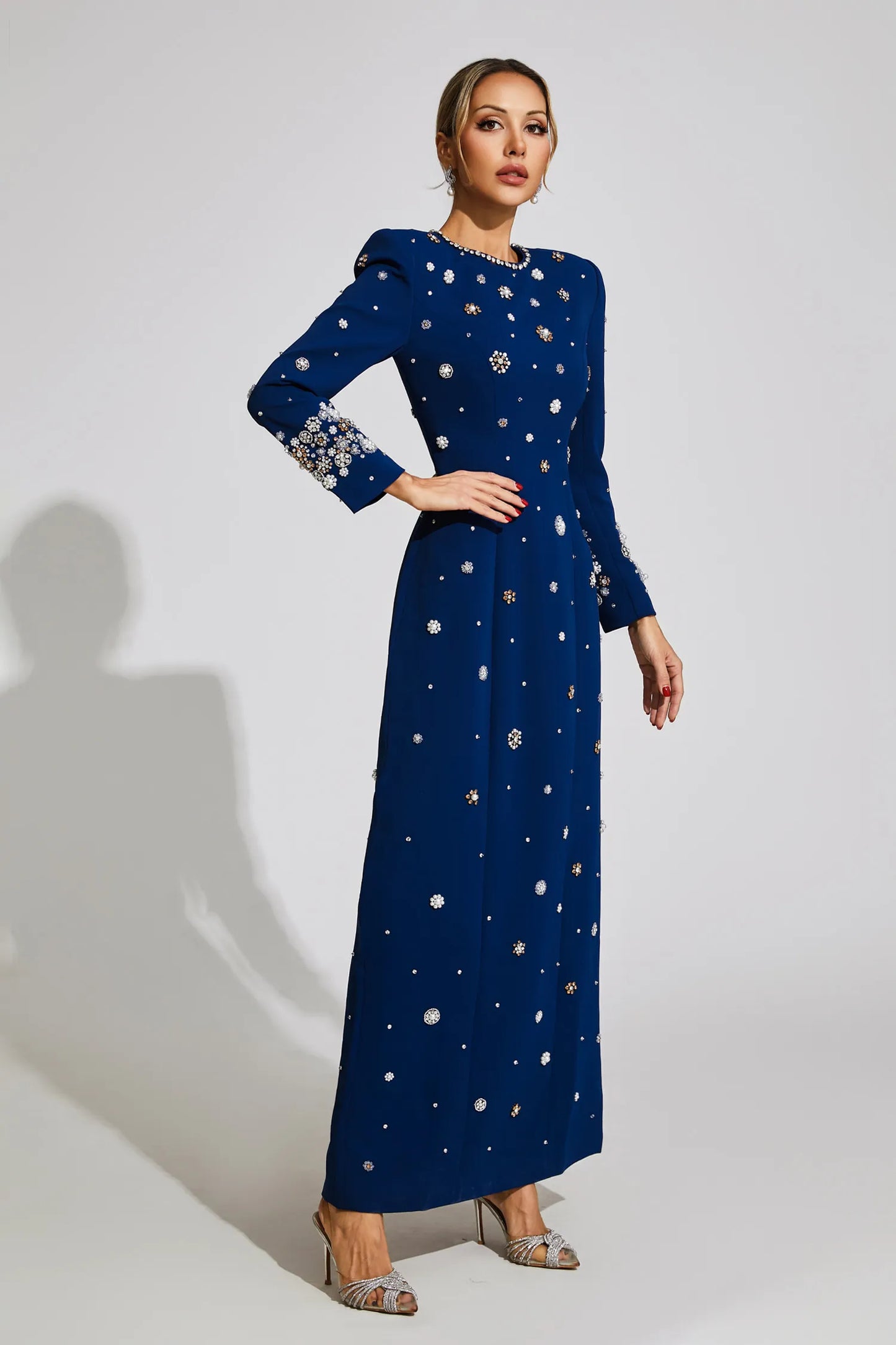 Idalia Blue Diamond Long Sleeve Maxi Dress