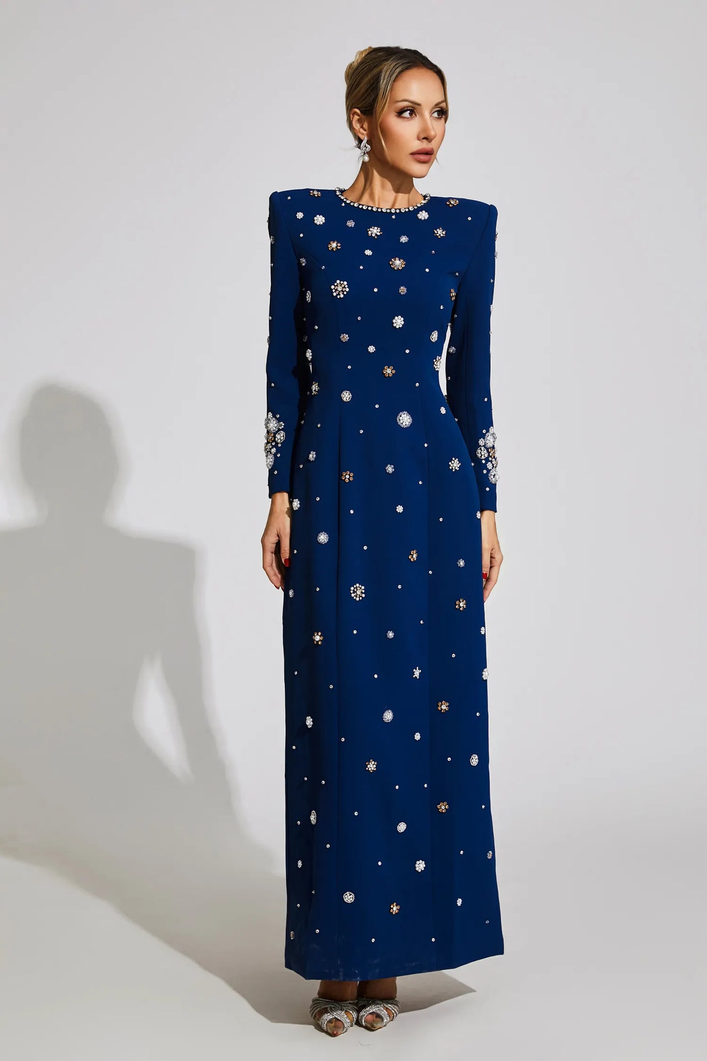 Idalia Blue Diamond Long Sleeve Maxi Dress