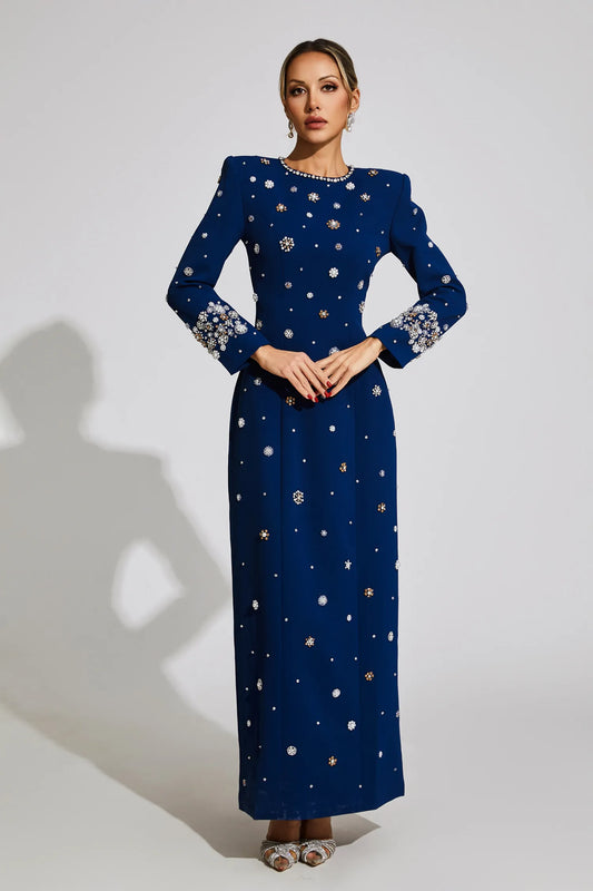 Idalia Blue Diamond Long Sleeve Maxi Dress