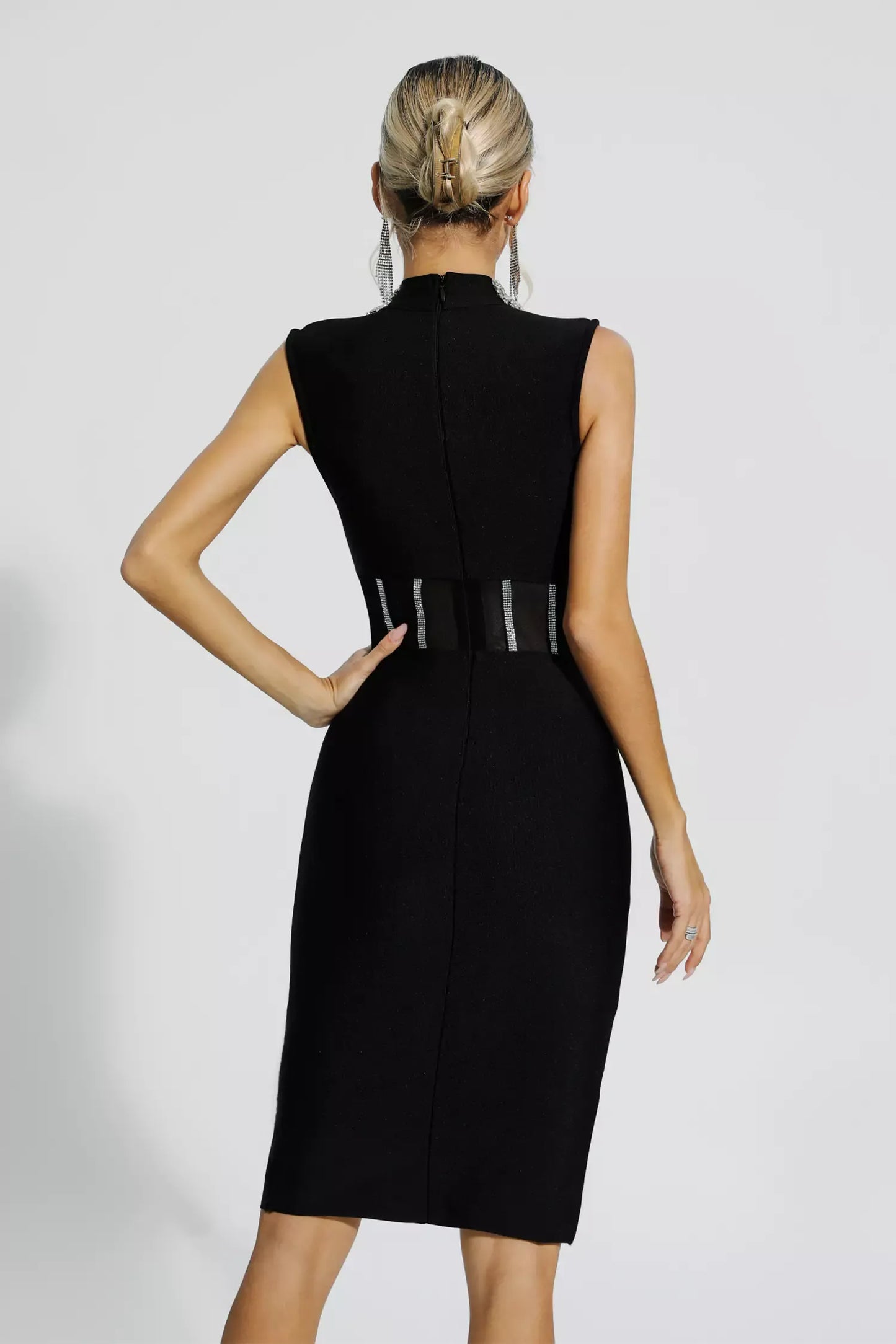 Marleigh Black Diamond Embellished Bandage Midi Dress