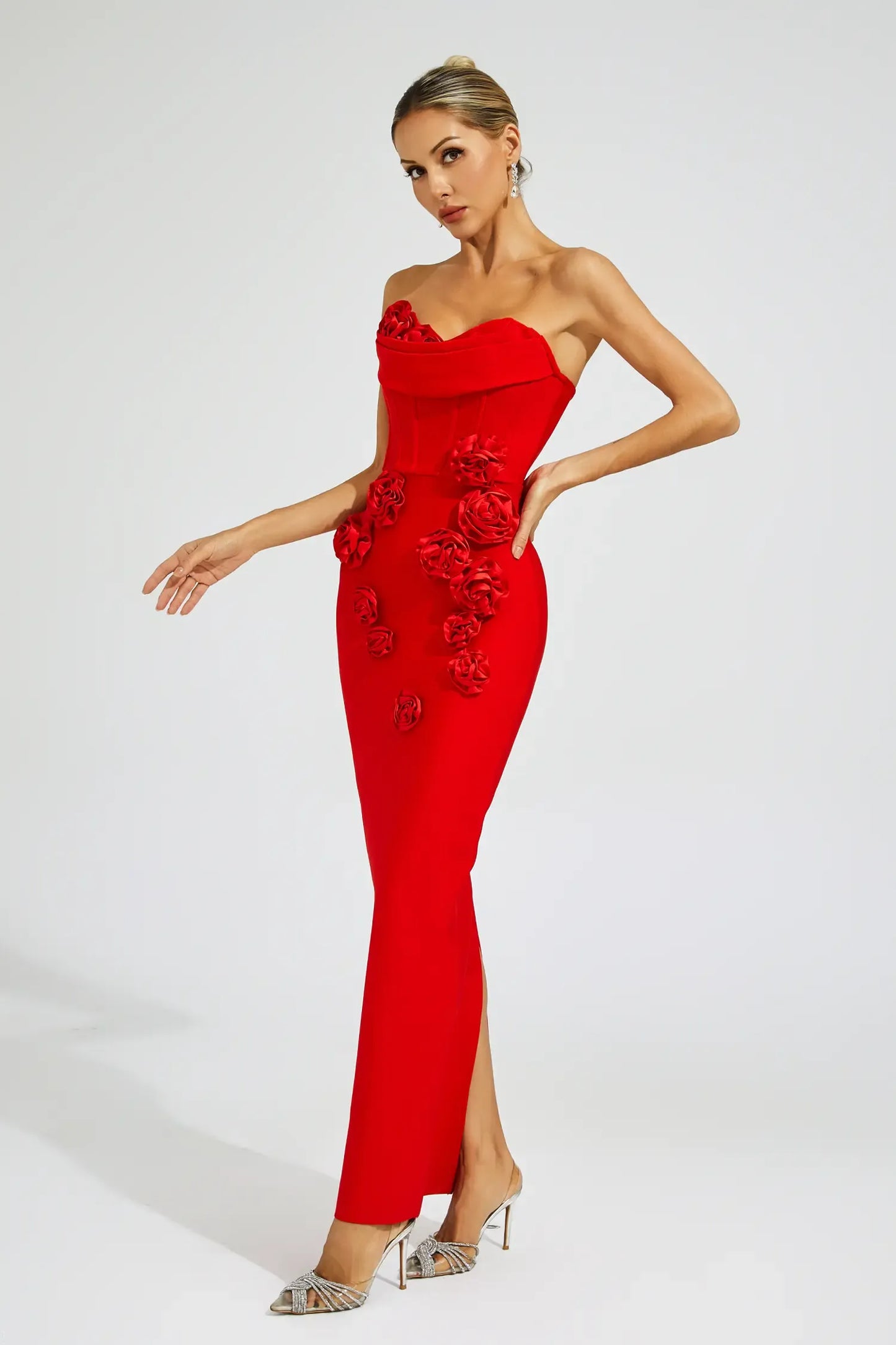 Kassidy Red Rose Off Shoulder Maxi Dress