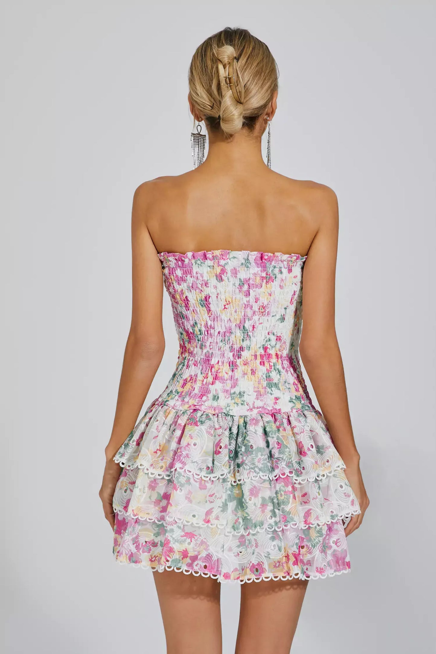 Mercy White Floral Ruched Mini Dress