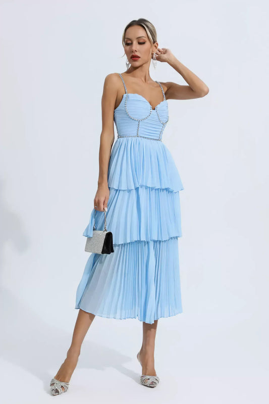 Meredith Blue Diamond Ruched Midi Dress