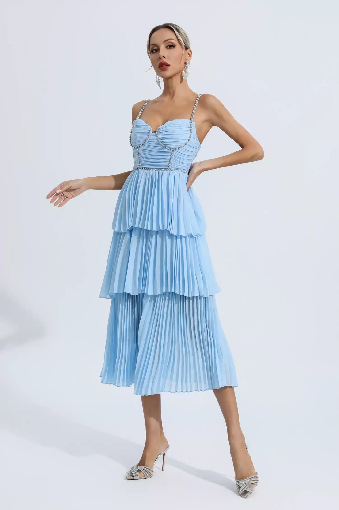 Meredith Blue Diamond Ruched Midi Dress