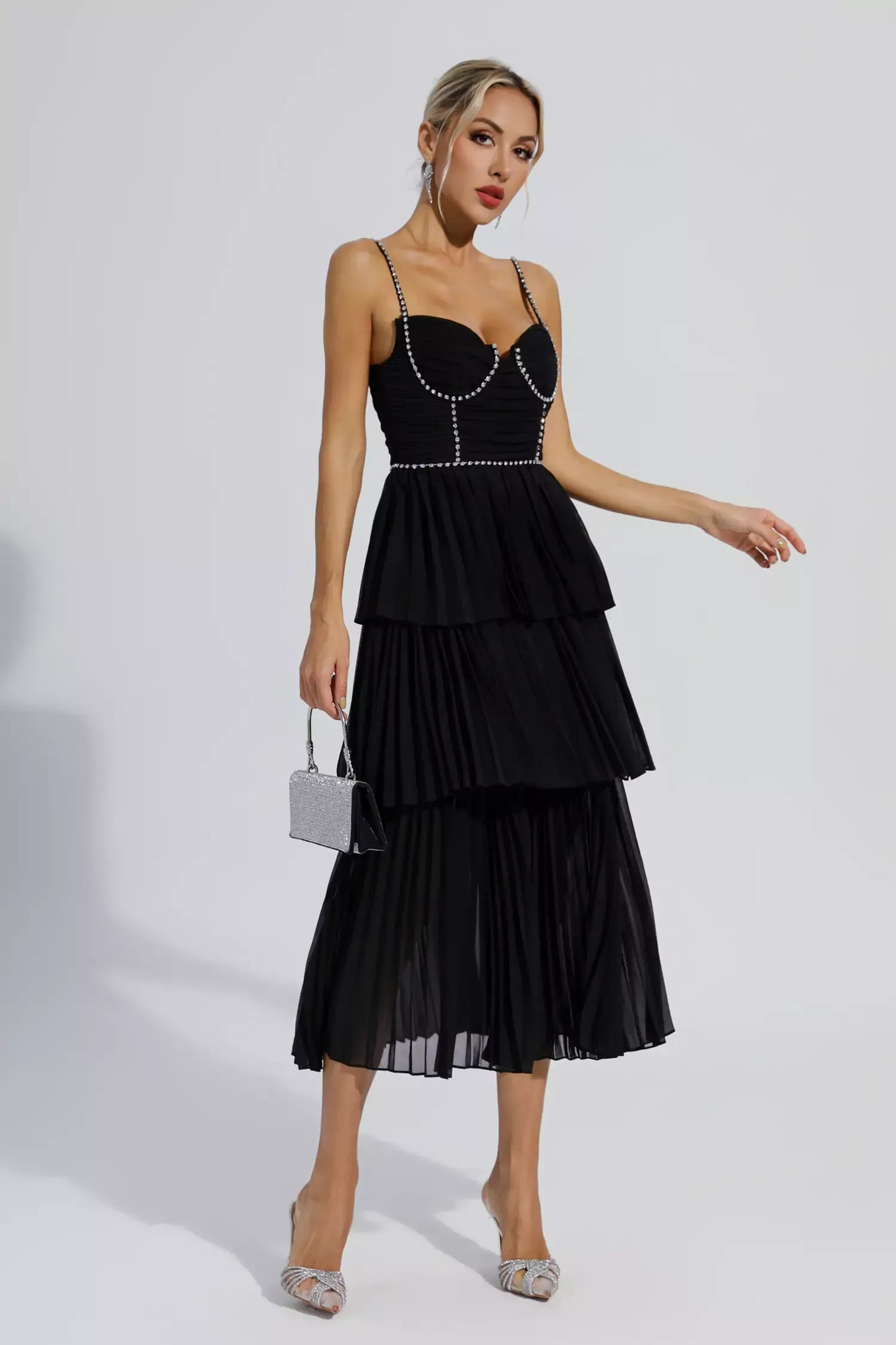 Meredith Black Diamond Ruched Maxi Dress