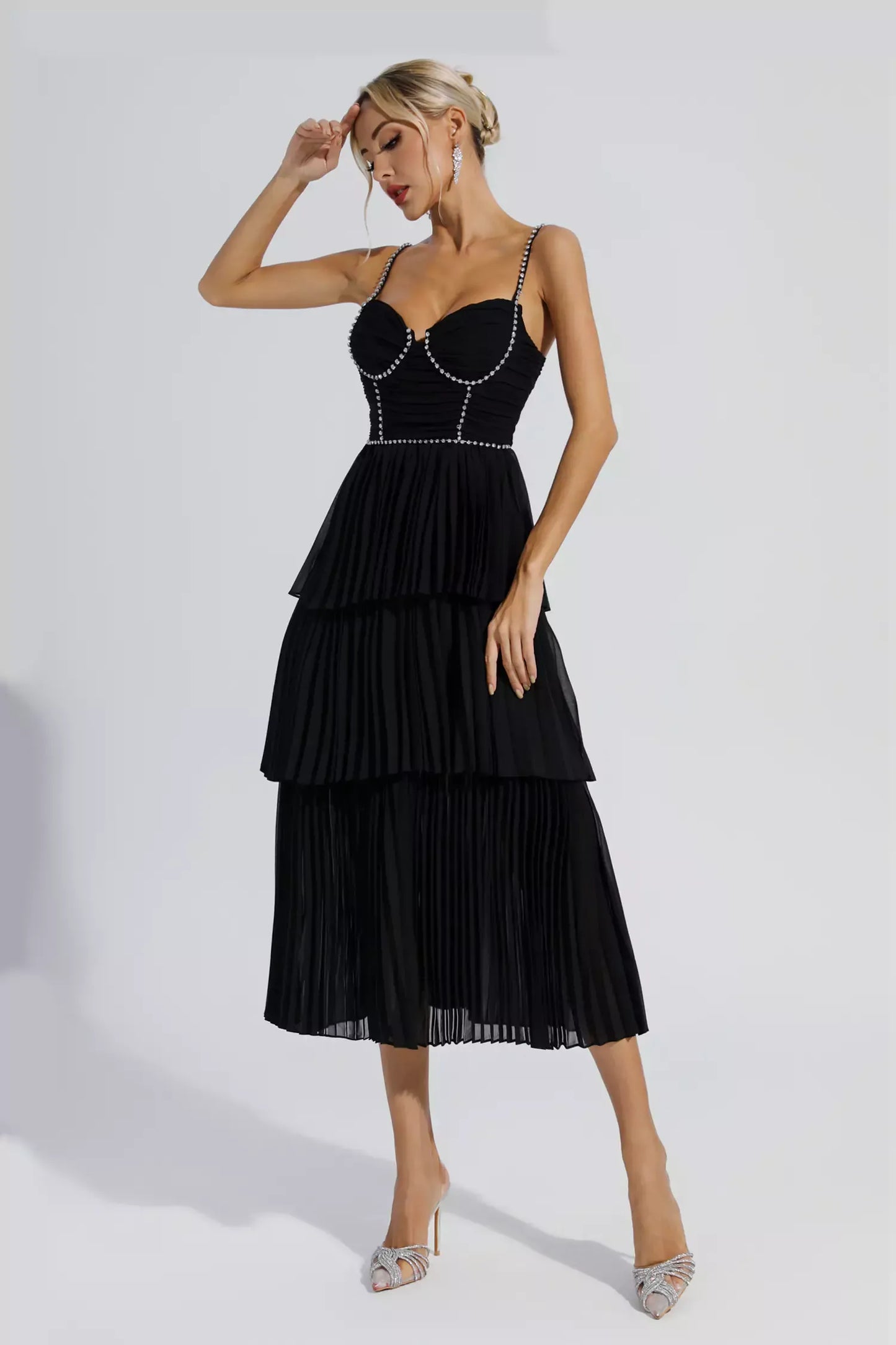 Meredith Black Diamond Ruched Maxi Dress