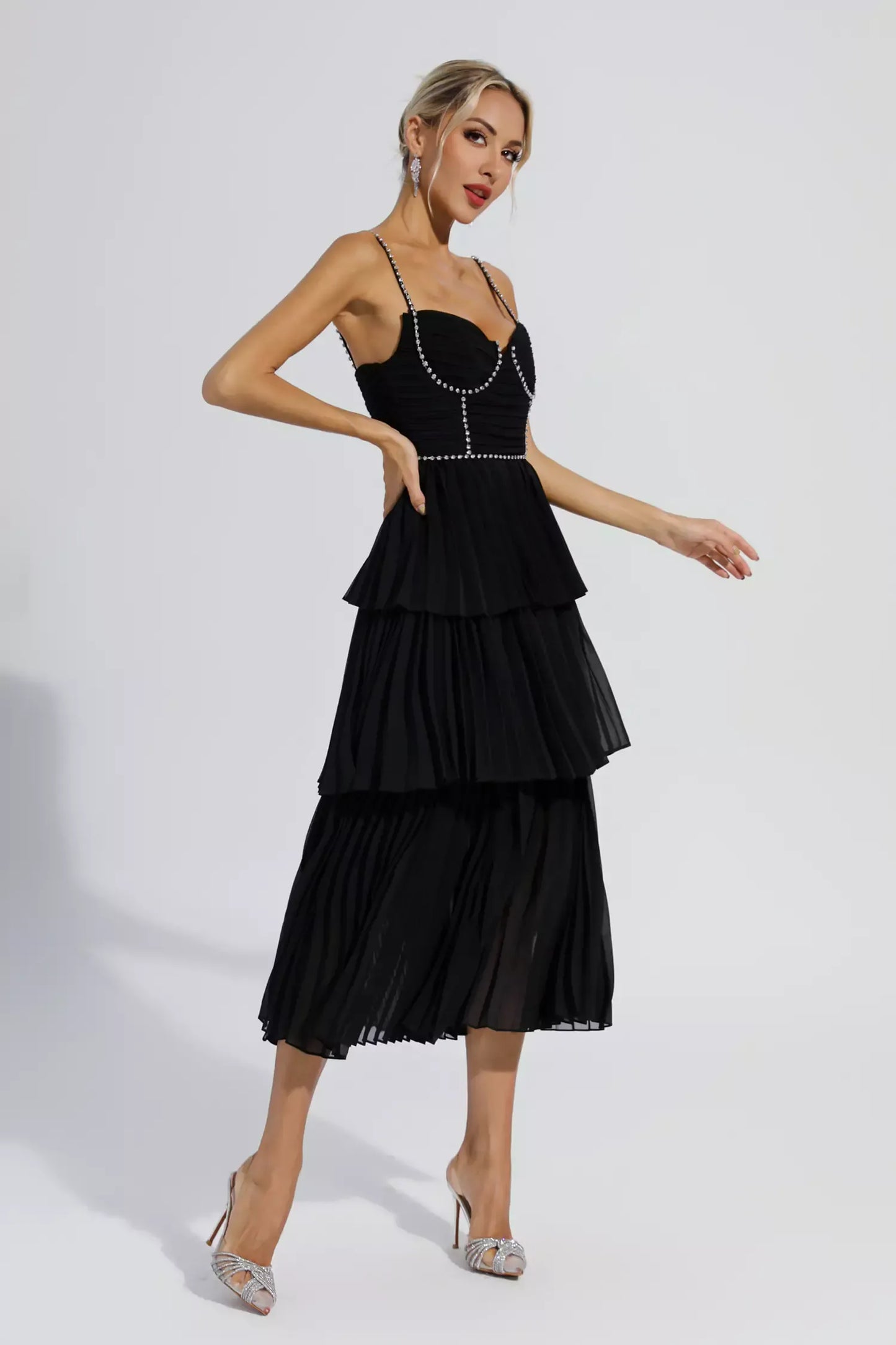 Meredith Black Diamond Ruched Maxi Dress