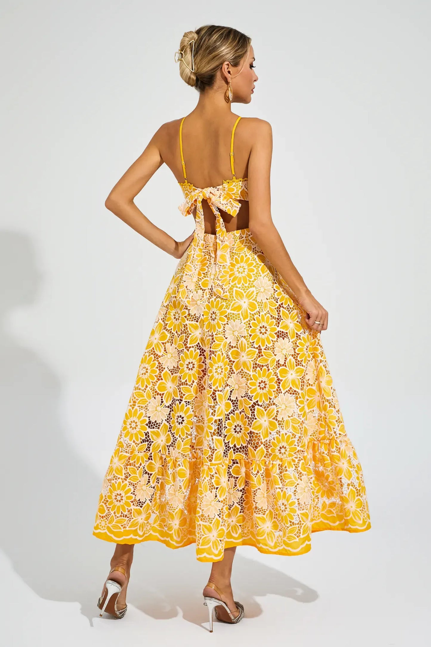 Michaelia Yellow Cut Out Halter Maxi Dress