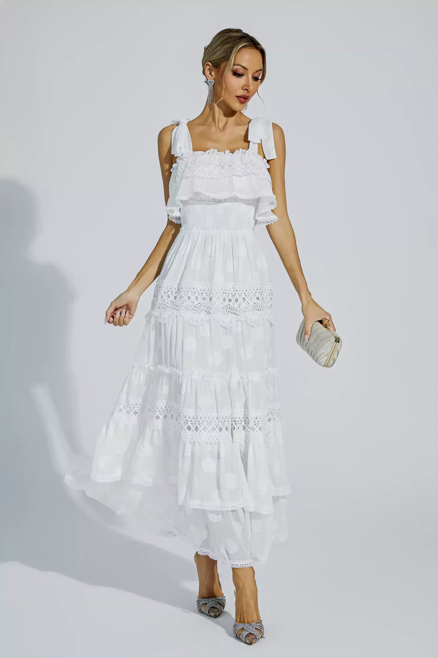 Milena White Cut Out Ruched Maxi Dress