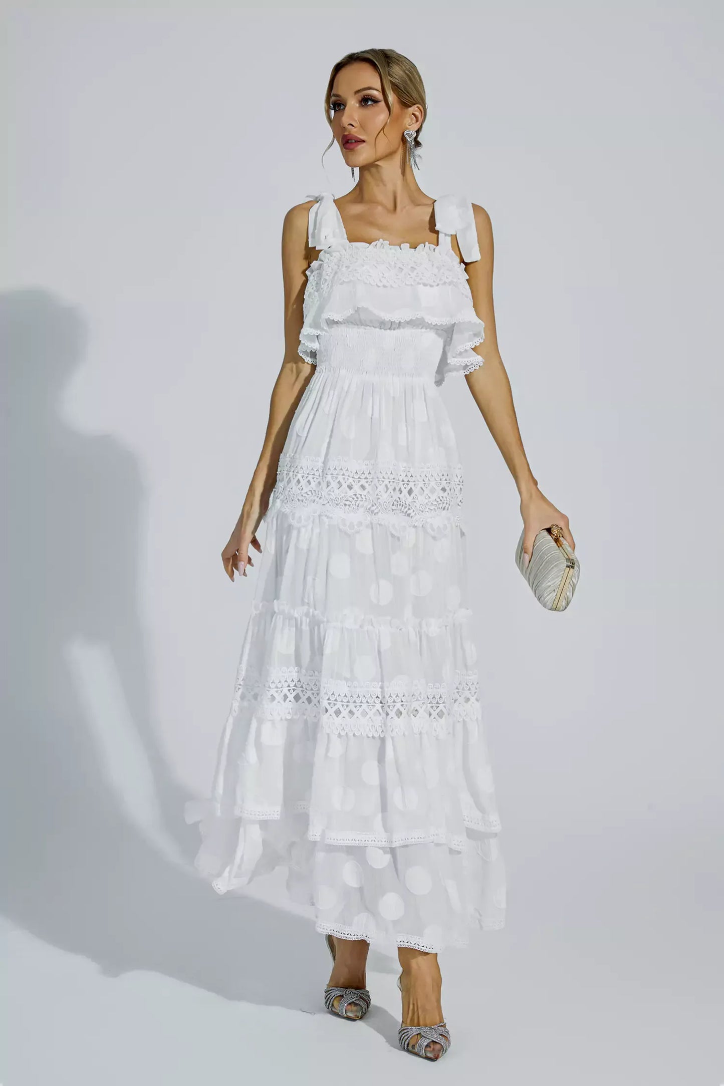 Milena White Cut Out Ruched Maxi Dress