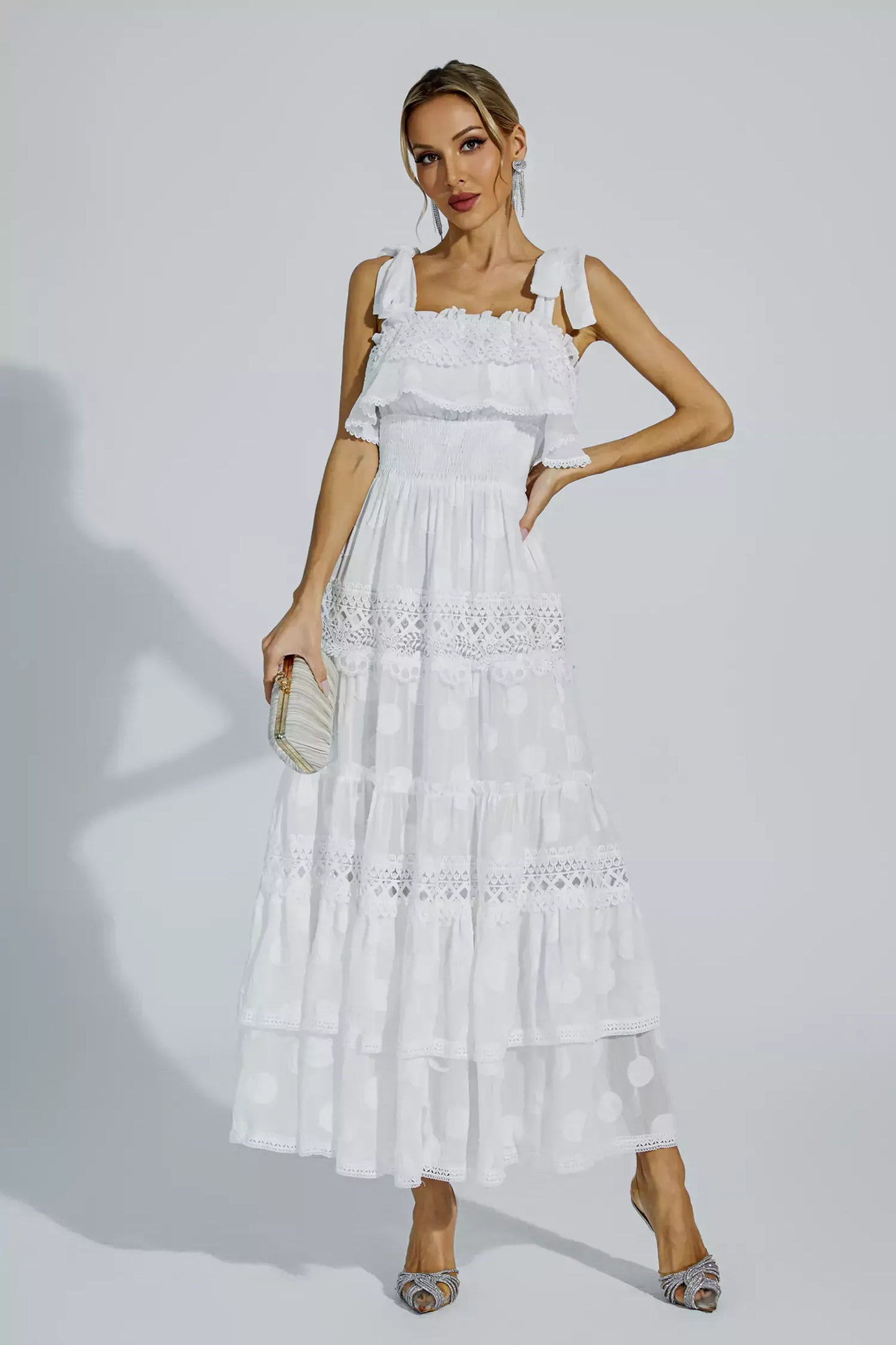 Milena White Cut Out Ruched Maxi Dress