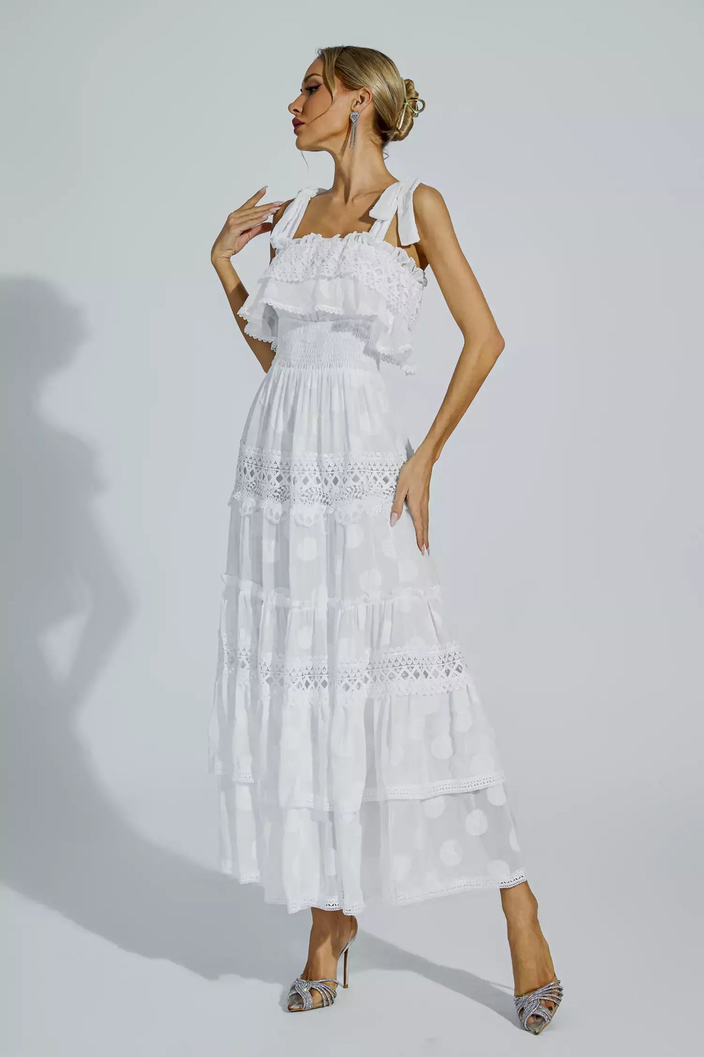 Milena White Cut Out Ruched Maxi Dress