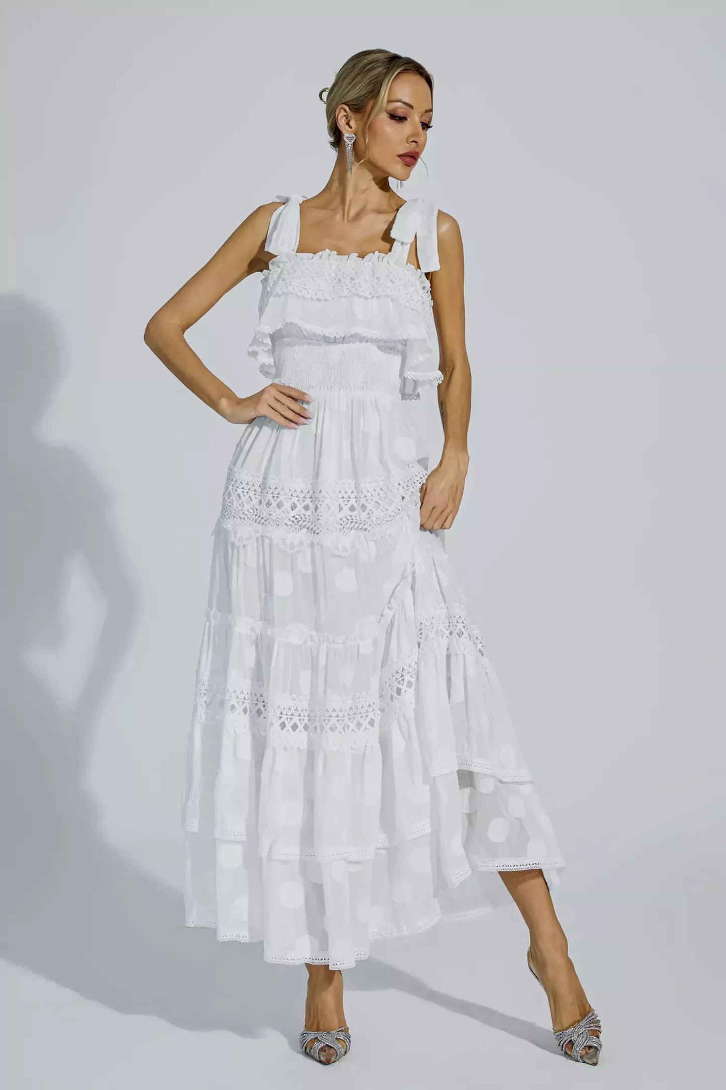 Milena White Cut Out Ruched Maxi Dress