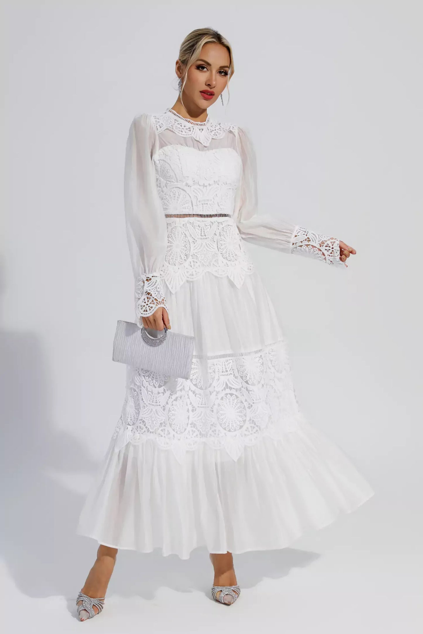 Mina White Lace Cutout Maxi Dress