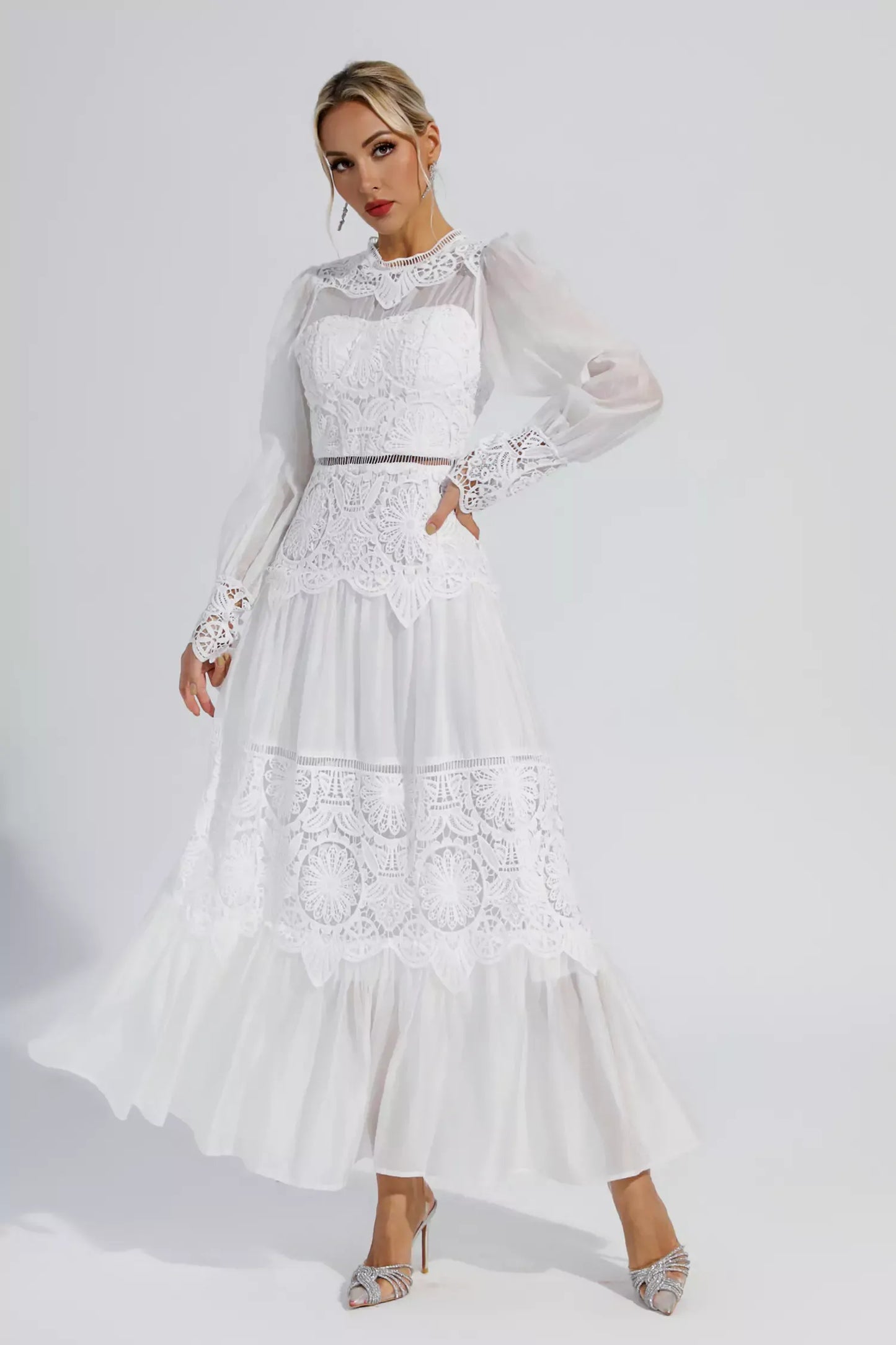 Mina White Lace Cutout Maxi Dress