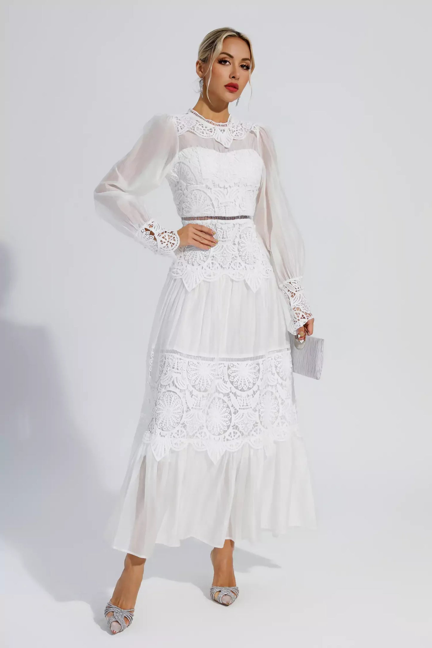 Mina White Lace Cutout Maxi Dress