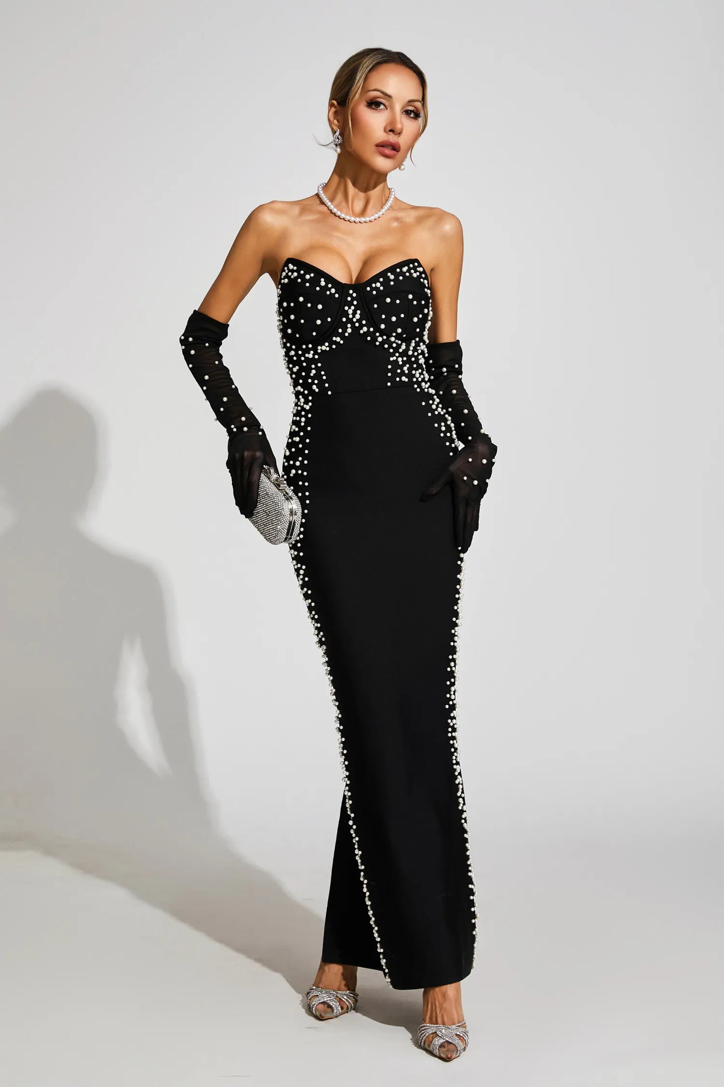 Quinara Black Off Shoulder Bandage Maxi Dress