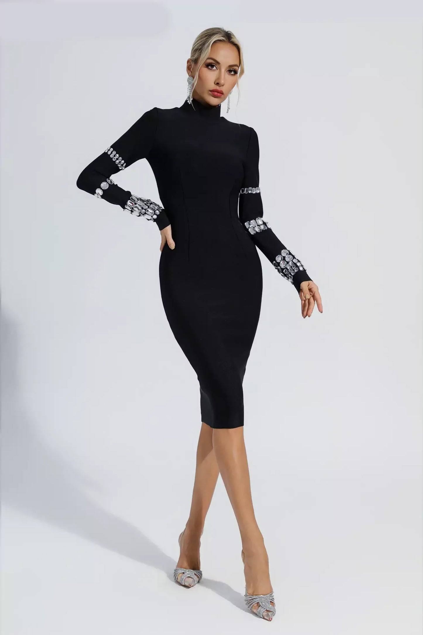 Miranda Black Diamond Bandage Midi Dress