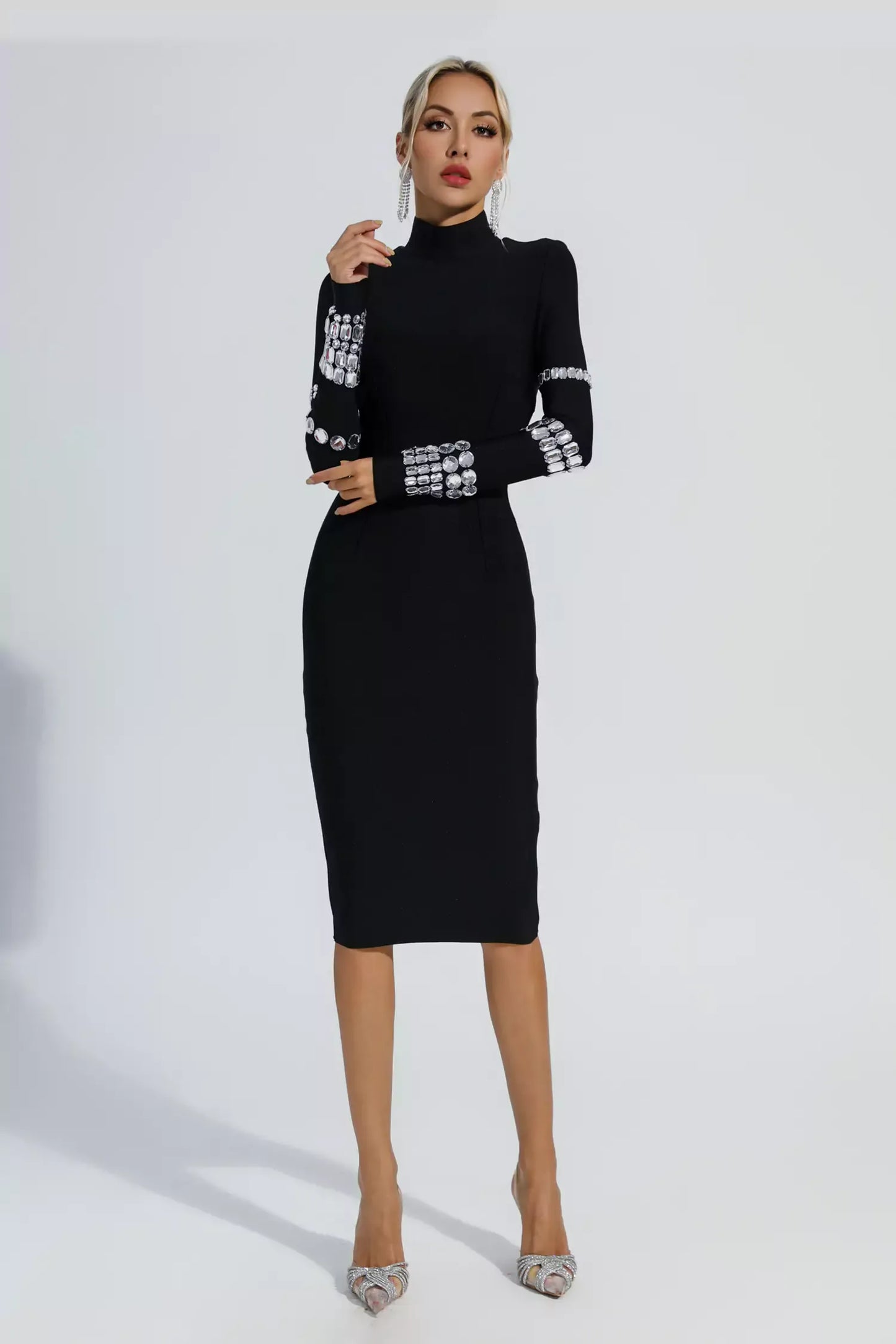 Miranda Black Diamond Bandage Midi Dress