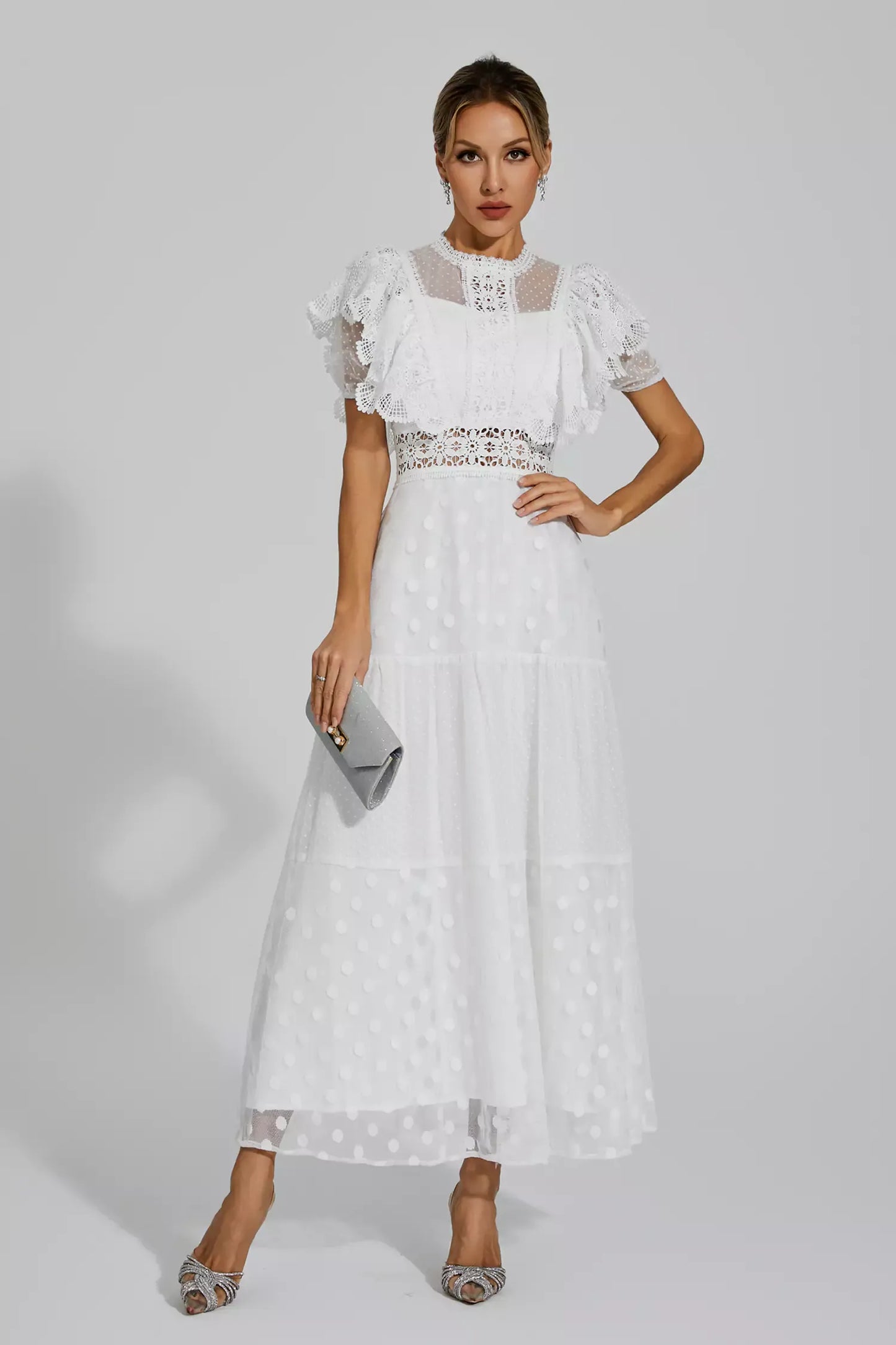 Noor White Polka Dot Maxi Dress