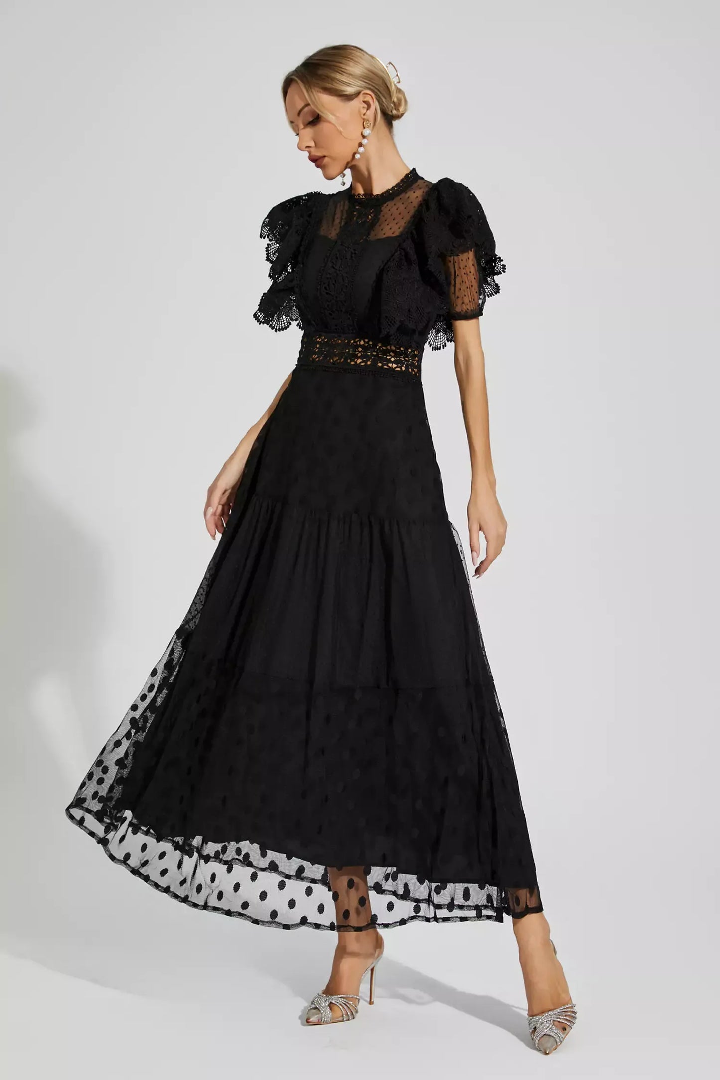 Noor Black Polka Dot Maxi Dress