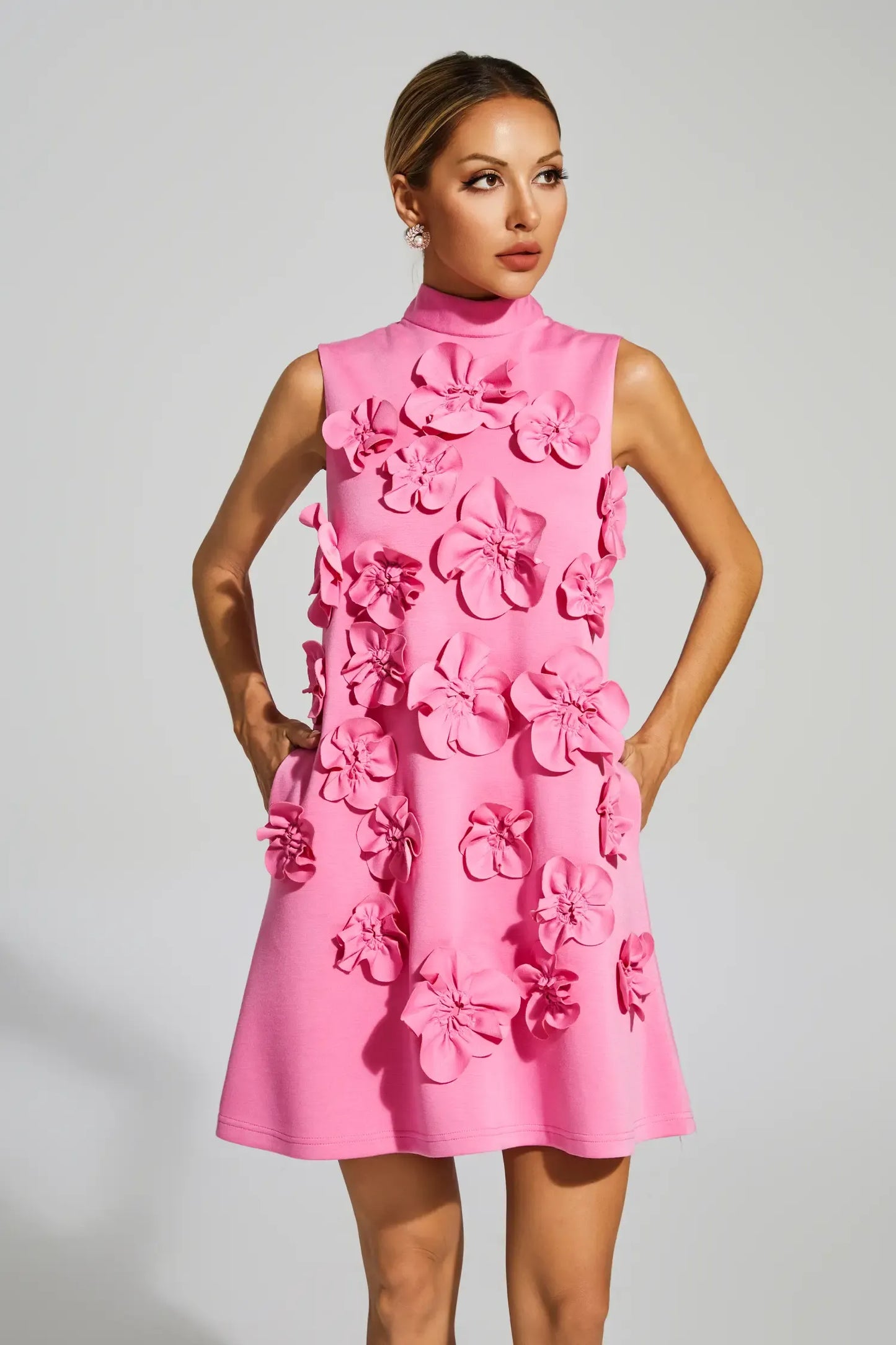 Liora Pink Rose Flower Mini Dress