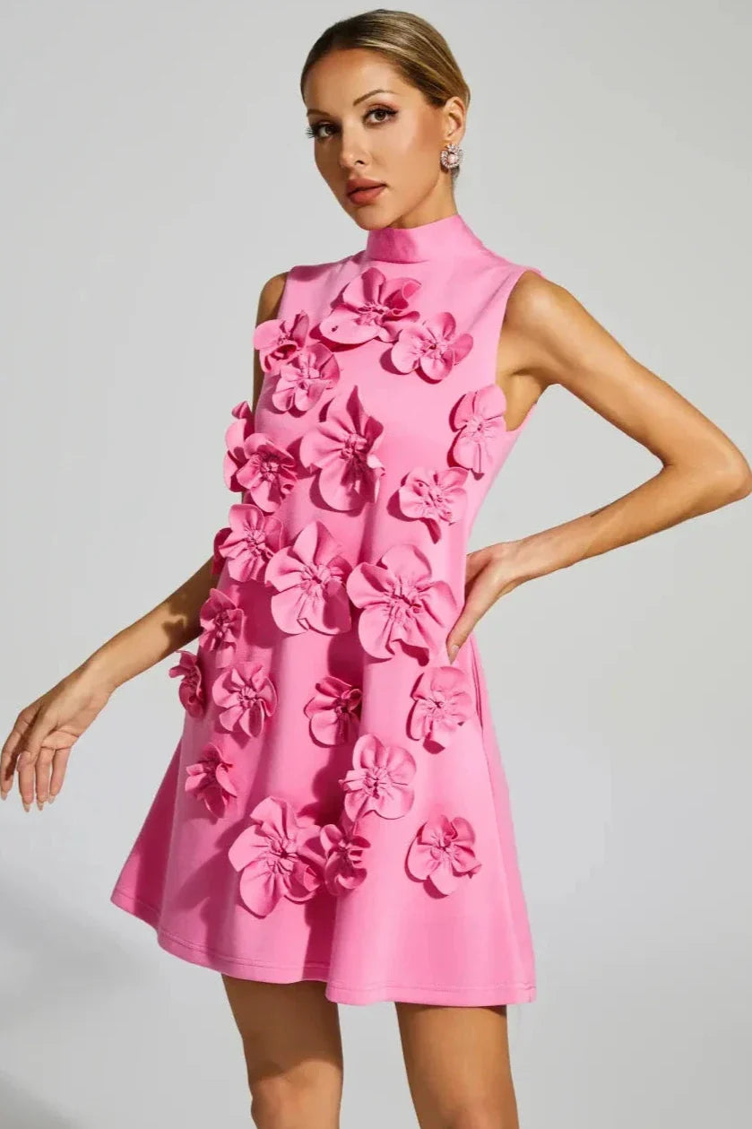 Liora Pink Rose Flower Mini Dress