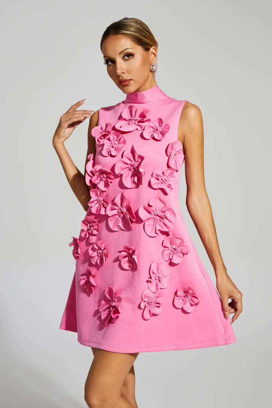 Liora Pink Rose Flower Mini Dress