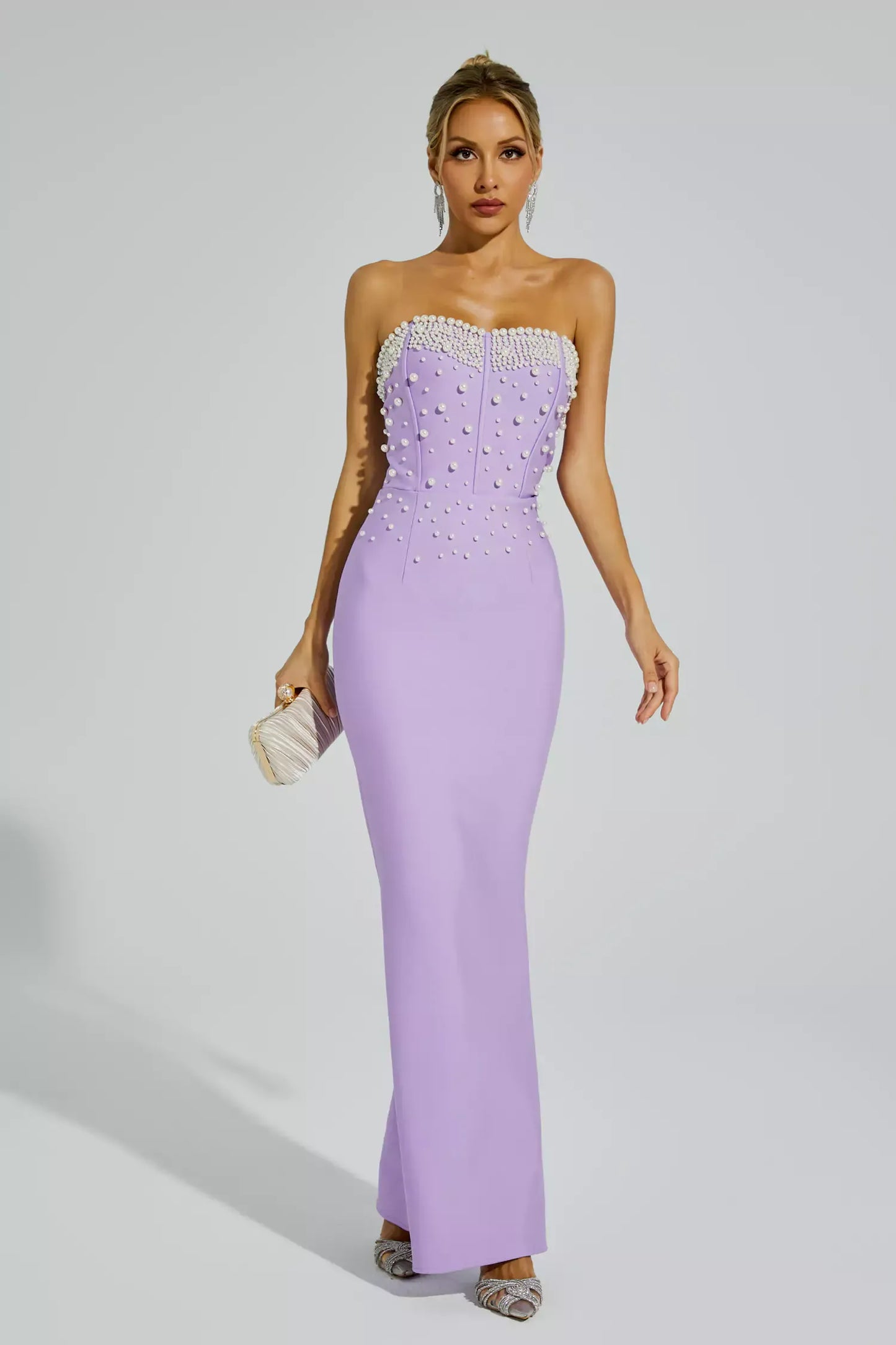 Rebekah Purple Beaded Bandage Maxi Dress