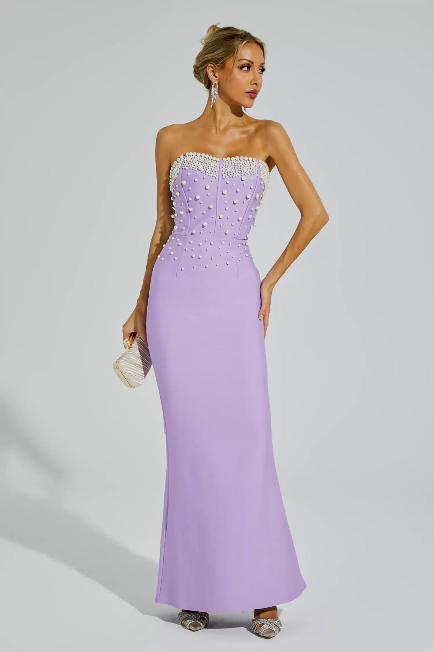 Rebekah Purple Beaded Bandage Maxi Dress