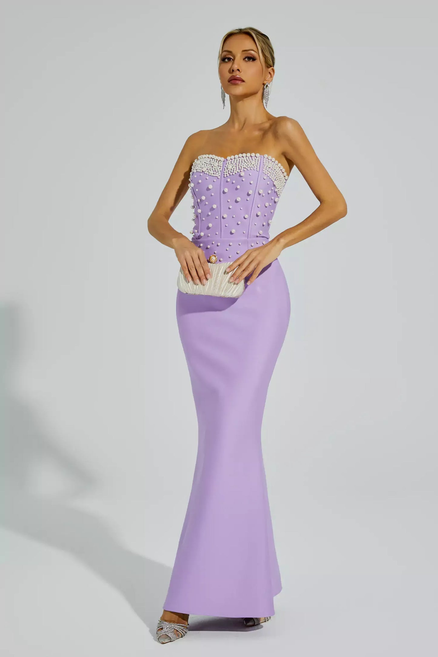 Rebekah Purple Beaded Bandage Maxi Dress