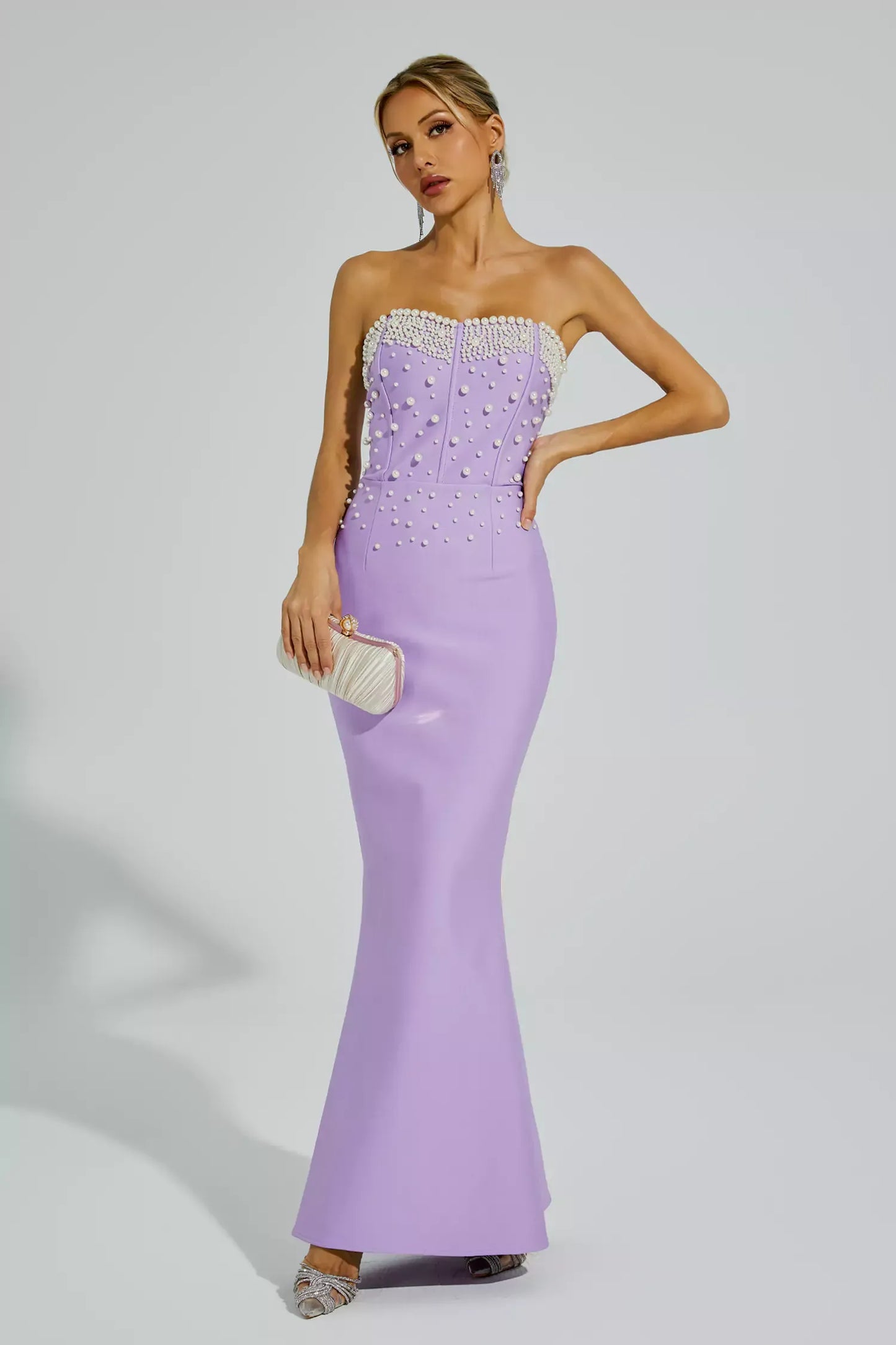 Rebekah Purple Beaded Bandage Maxi Dress