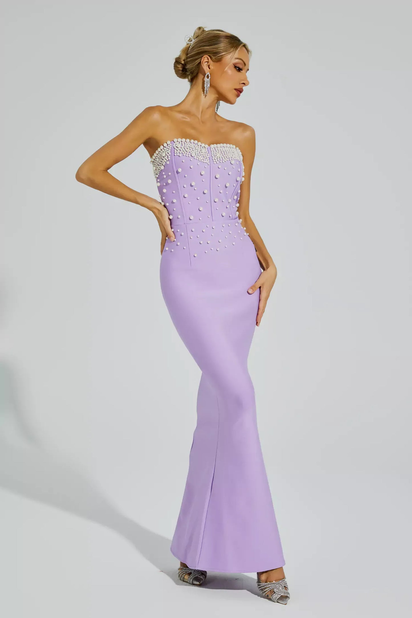 Rebekah Purple Beaded Bandage Maxi Dress