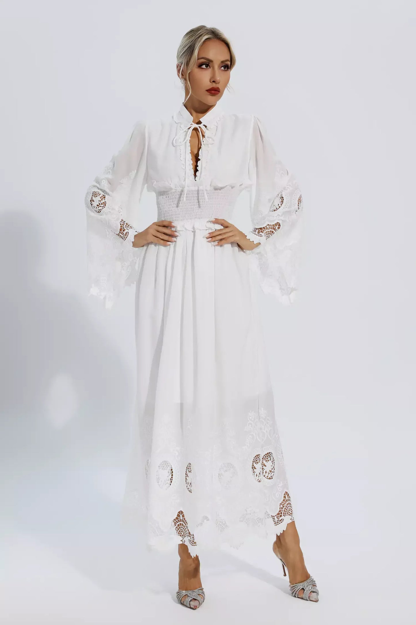 Remy White Long Sleeve Lace Maxi Dress