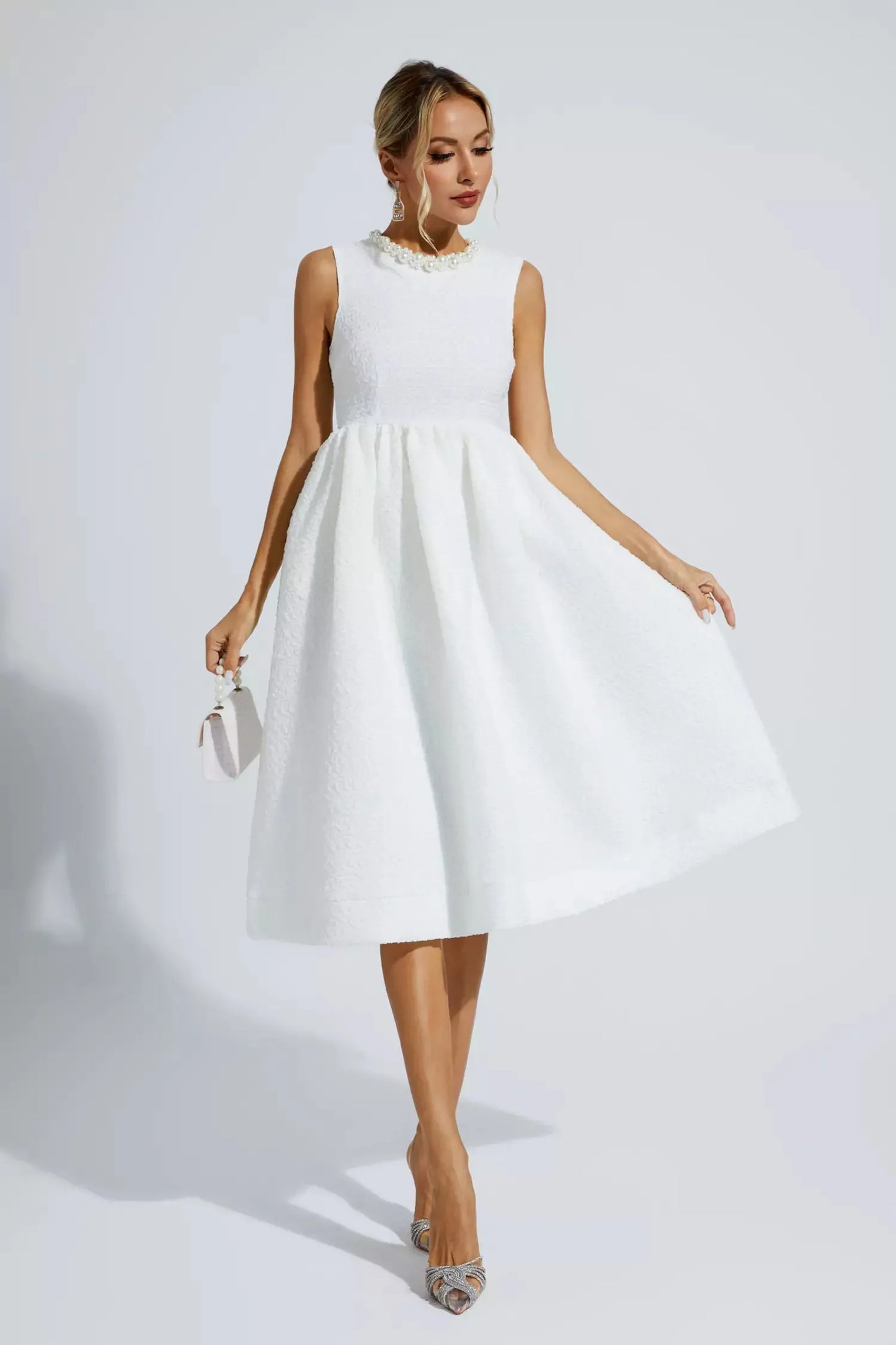 Ryan White Pearl Sleeveless Midi Dress