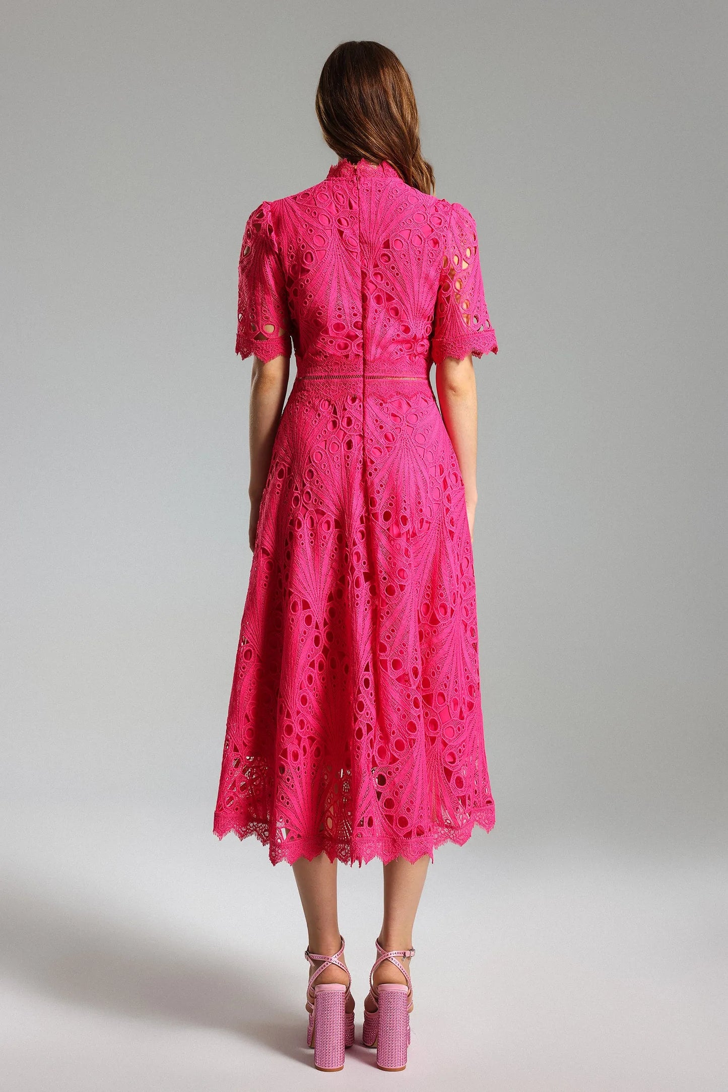 Shaylah Pink Lace Midi Dress