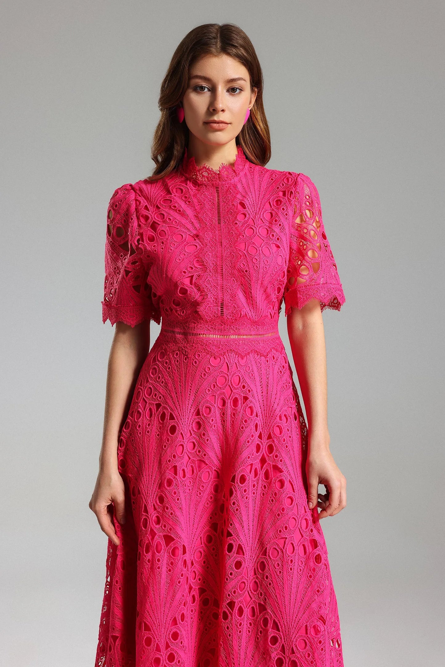 Shaylah Pink Lace Midi Dress