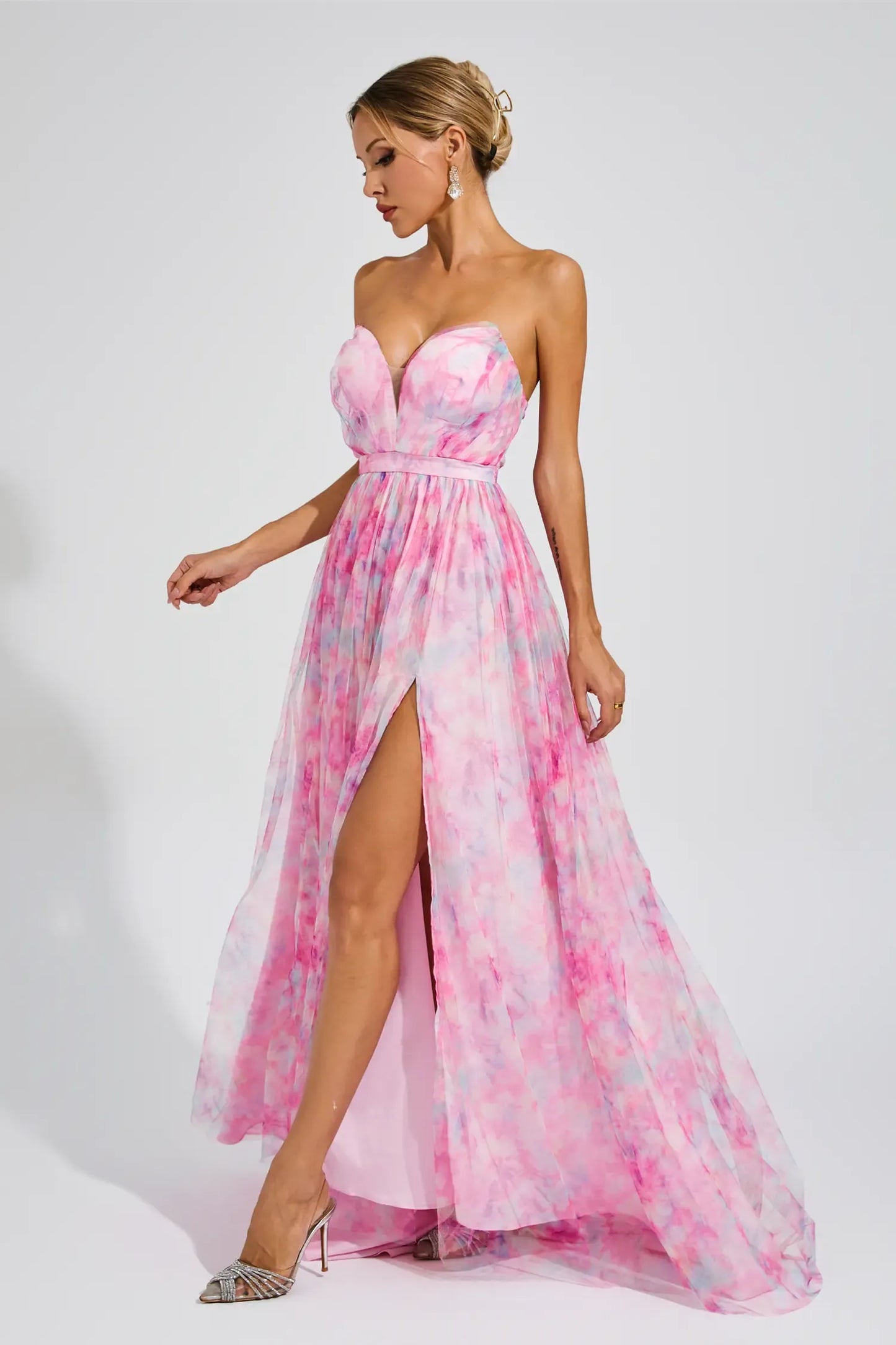 Sheila Pink Floral Slit Off Shoulder Maxi Dress