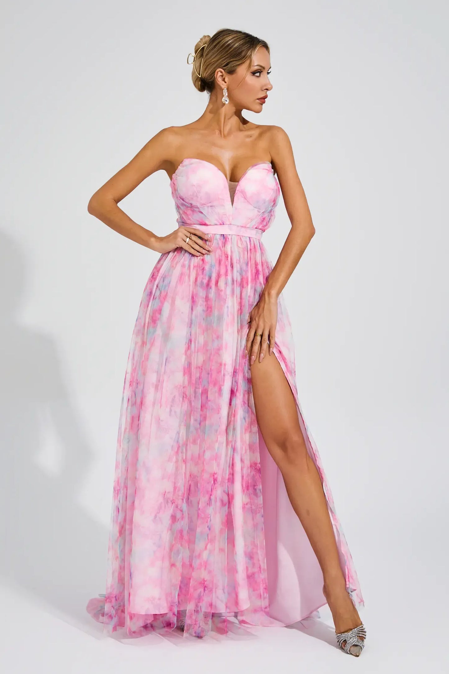 Sheila Pink Floral Slit Off Shoulder Maxi Dress