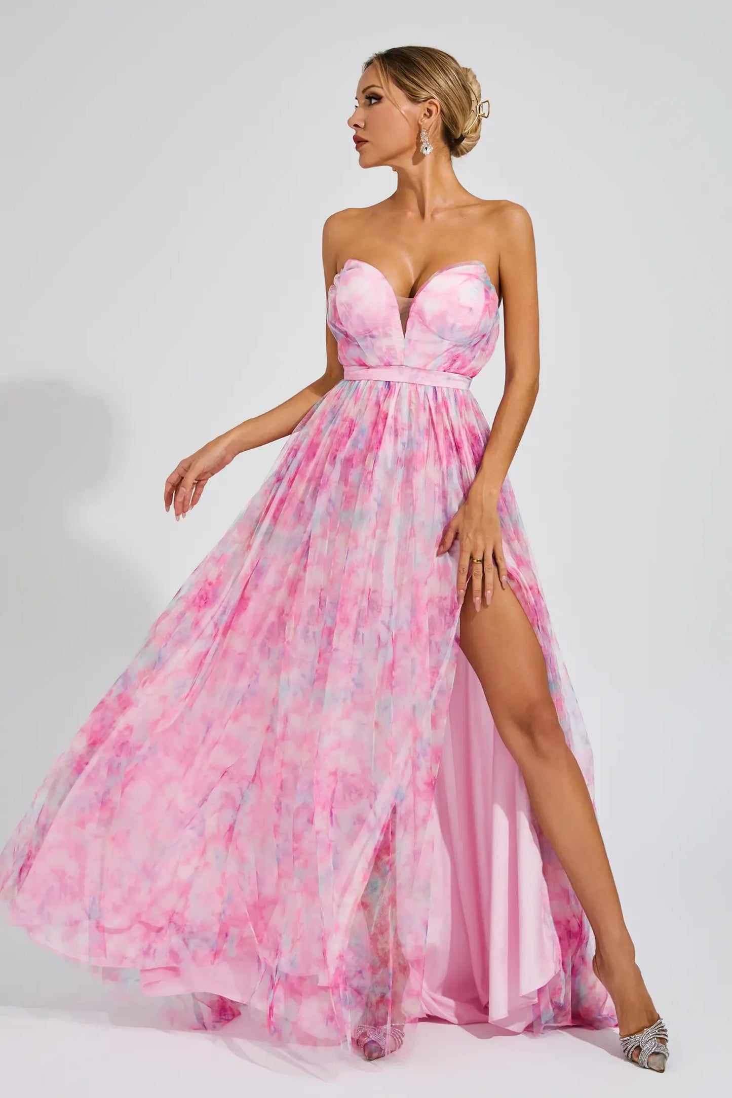 Sheila Pink Floral Slit Off Shoulder Maxi Dress